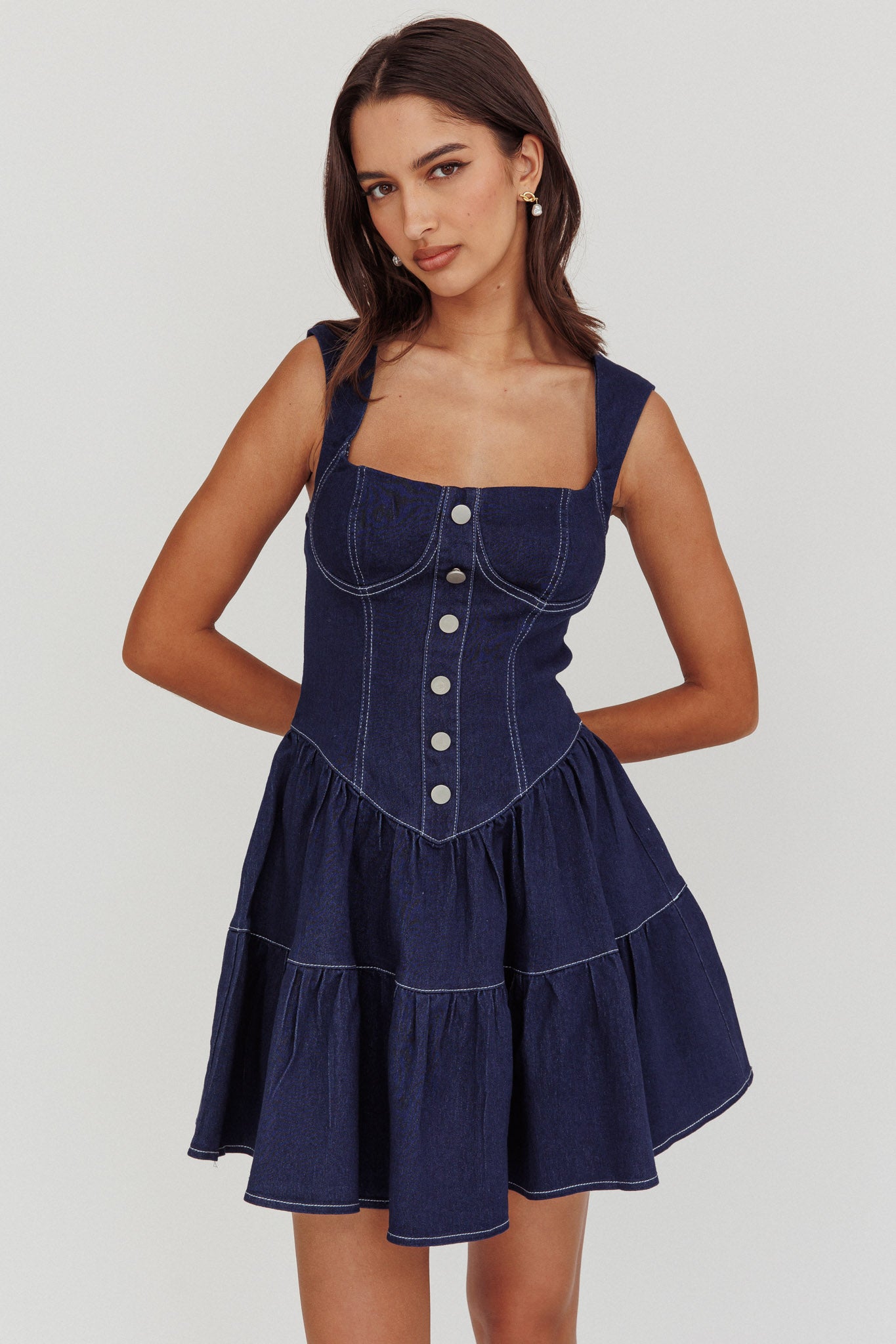 Deep Dive Square Neck Mini Dress Indigo– Selfie Leslie