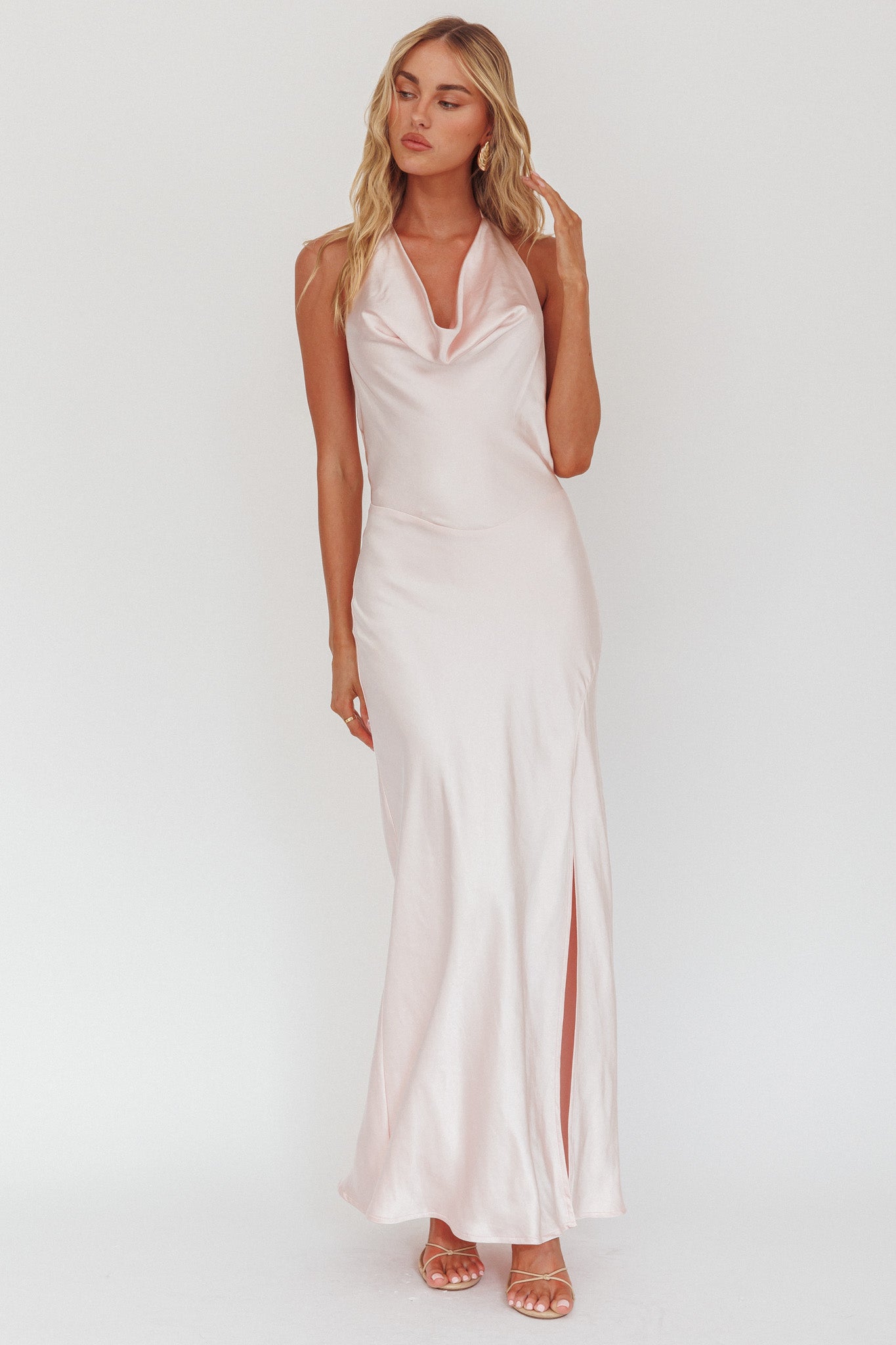 Element Tied Halter Maxi Dress Pink Selfie Leslie Element Tied Halter Maxi Dress Pink Selfie Leslie