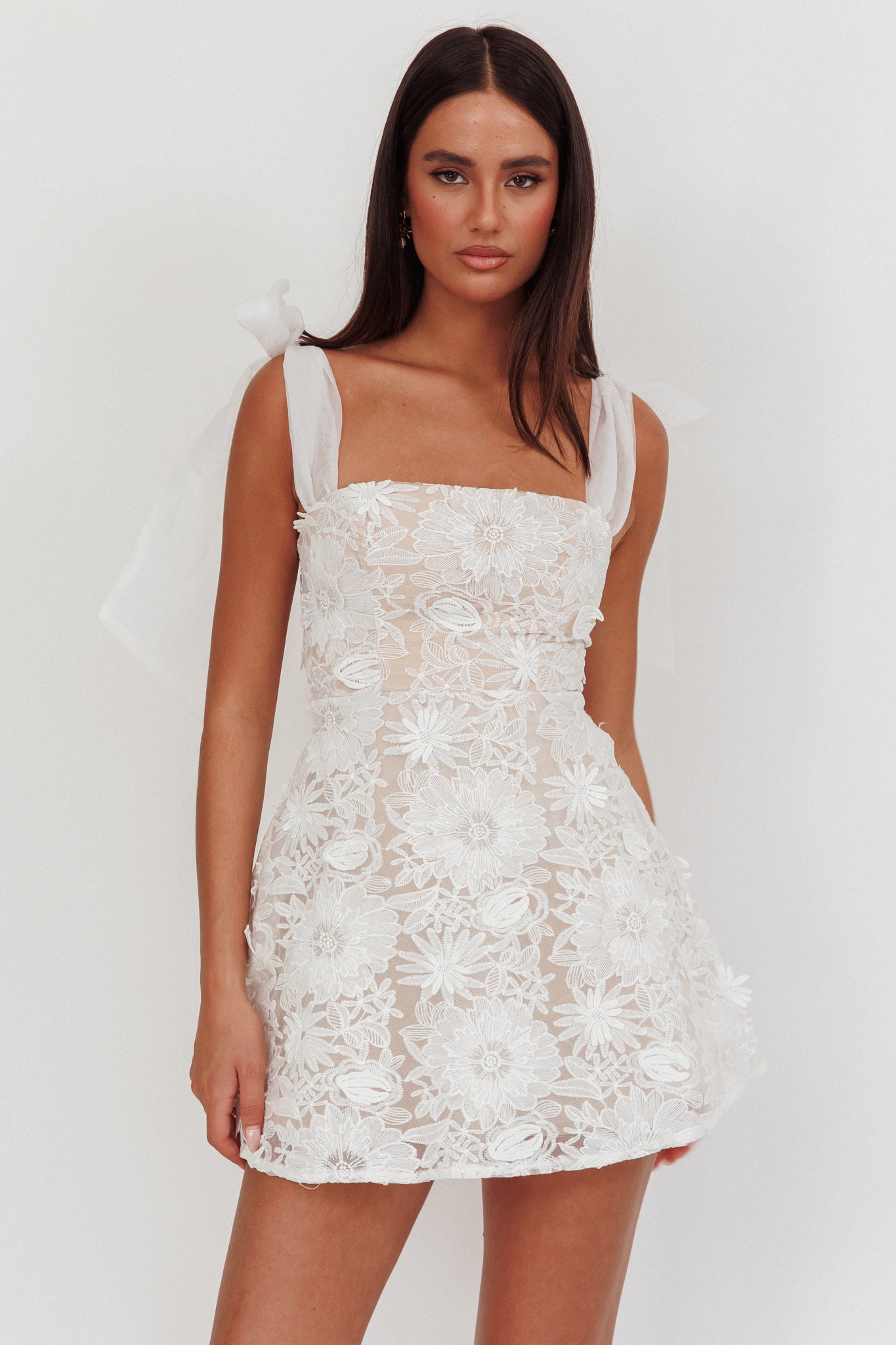 knee length dresses for ladies Suns Out Tied Shoulder Embellished Mini Dress White– Selfie Leslie