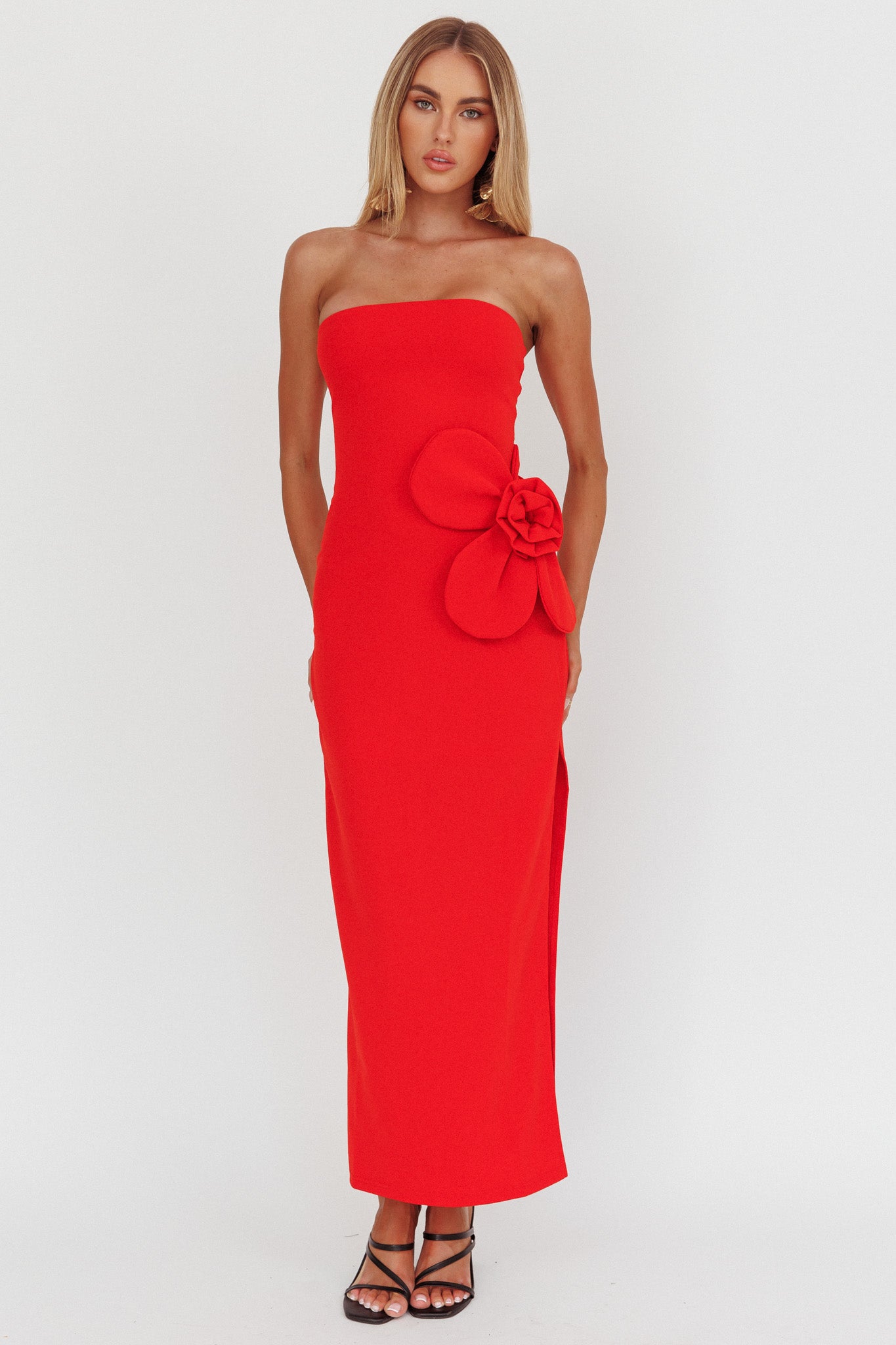 No Competition Oversized Flower Maxi Dress Red - XS No Competition Oversized Flower Maxi Dress Red - XS