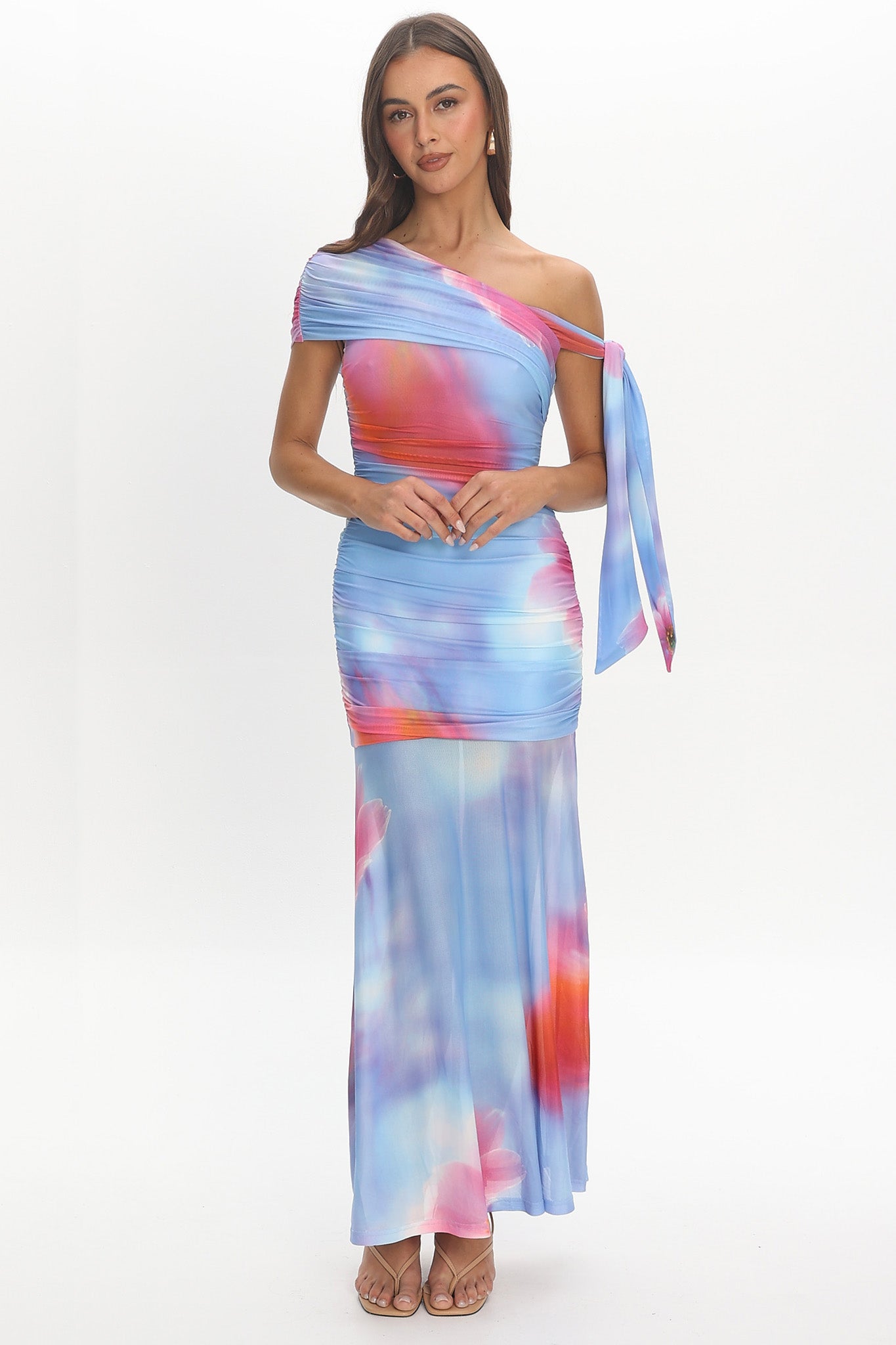 off the shoulder tie dye dress Tie Dye Off Shoulder Maxi Dress. Pink Summer Dress by Nuichan