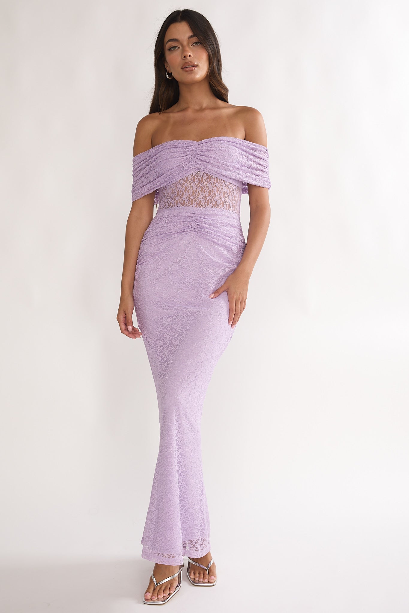 knee length dresses for ladies Ella Lilac Off Shoulder Maxi Formal Dress main image 0