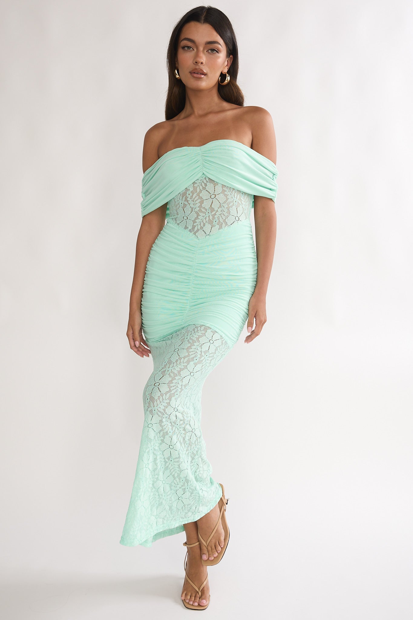 mint off shoulder dress Silver Moon Off-Shoulder Maxi Floral Jovani 09201 Indigo One and evening occasions where lunch outfit Color:Print Rose Red