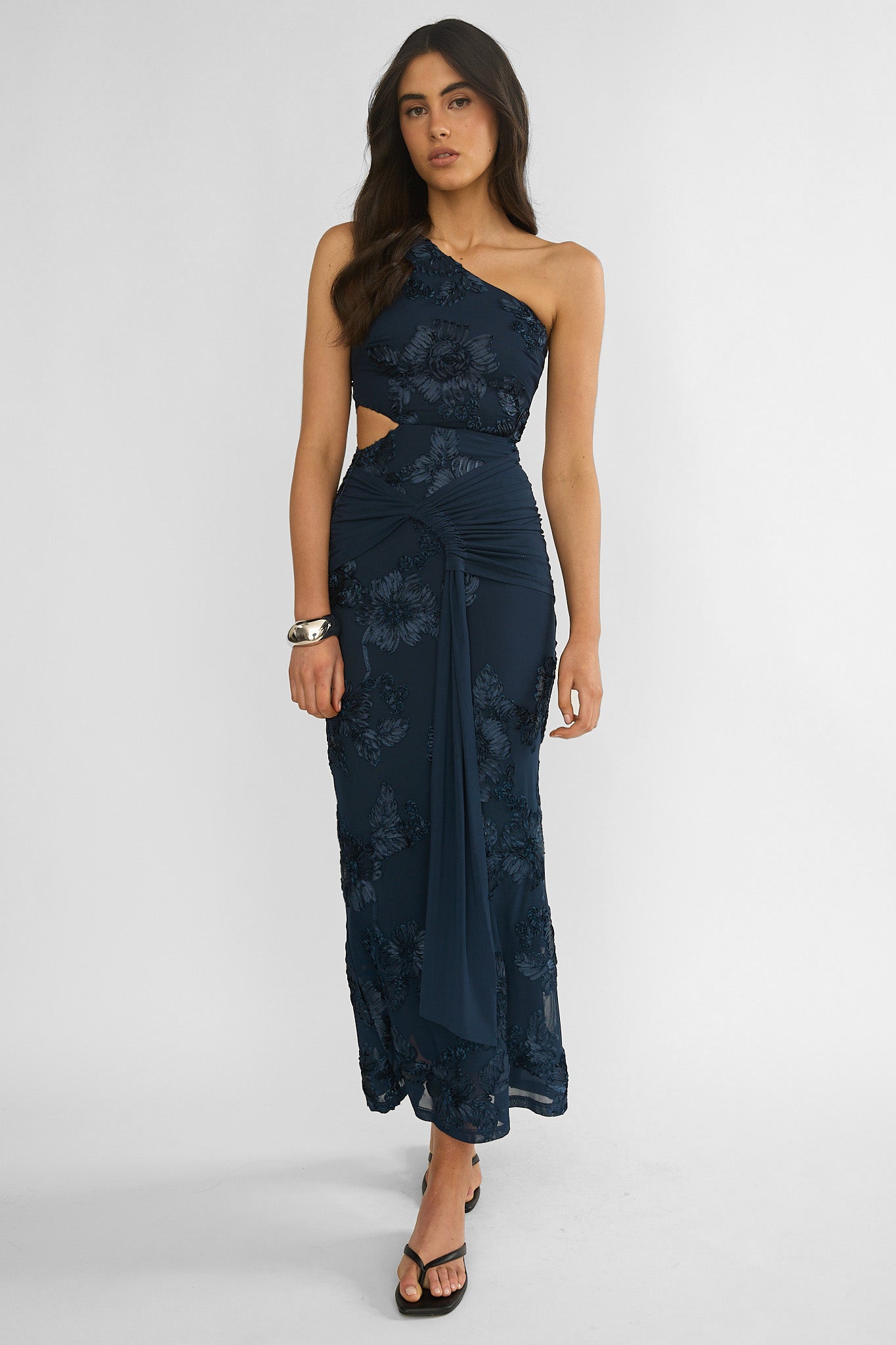 slim fit dress slacks Linear Sequin One Shoulder Cutout Gown by Amarra 94025 2 / Nude/Silver main image 0