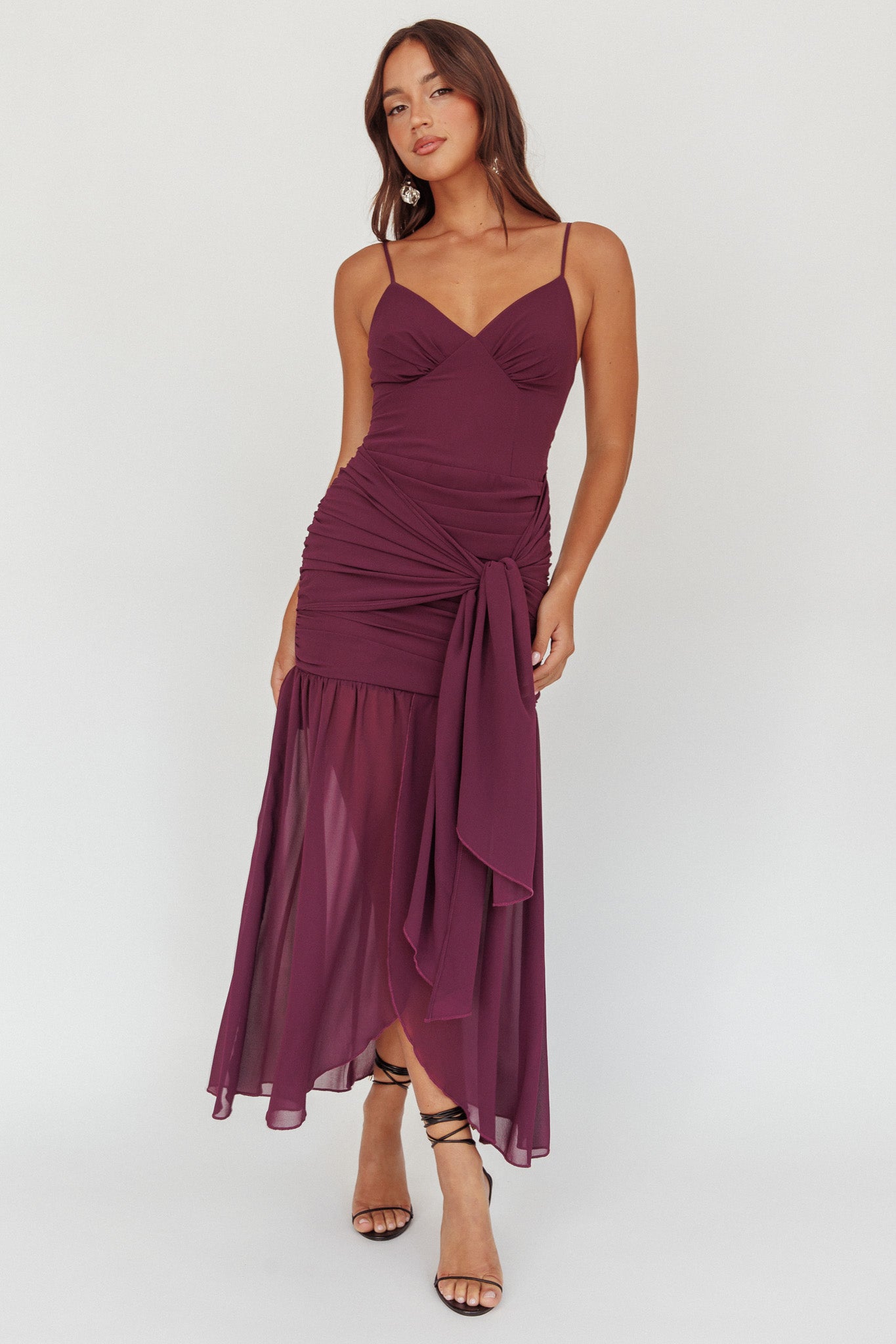 Floating Waist Sash Maxi Dress Plum Selfie Leslie