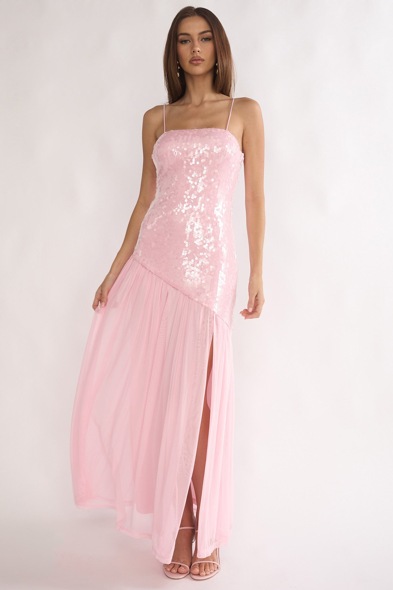 Azure Sun Drop Waist Split Maxi Dress Sequin Pink - M Azure Sun Drop Waist Split Maxi Dress Sequin Pink - M