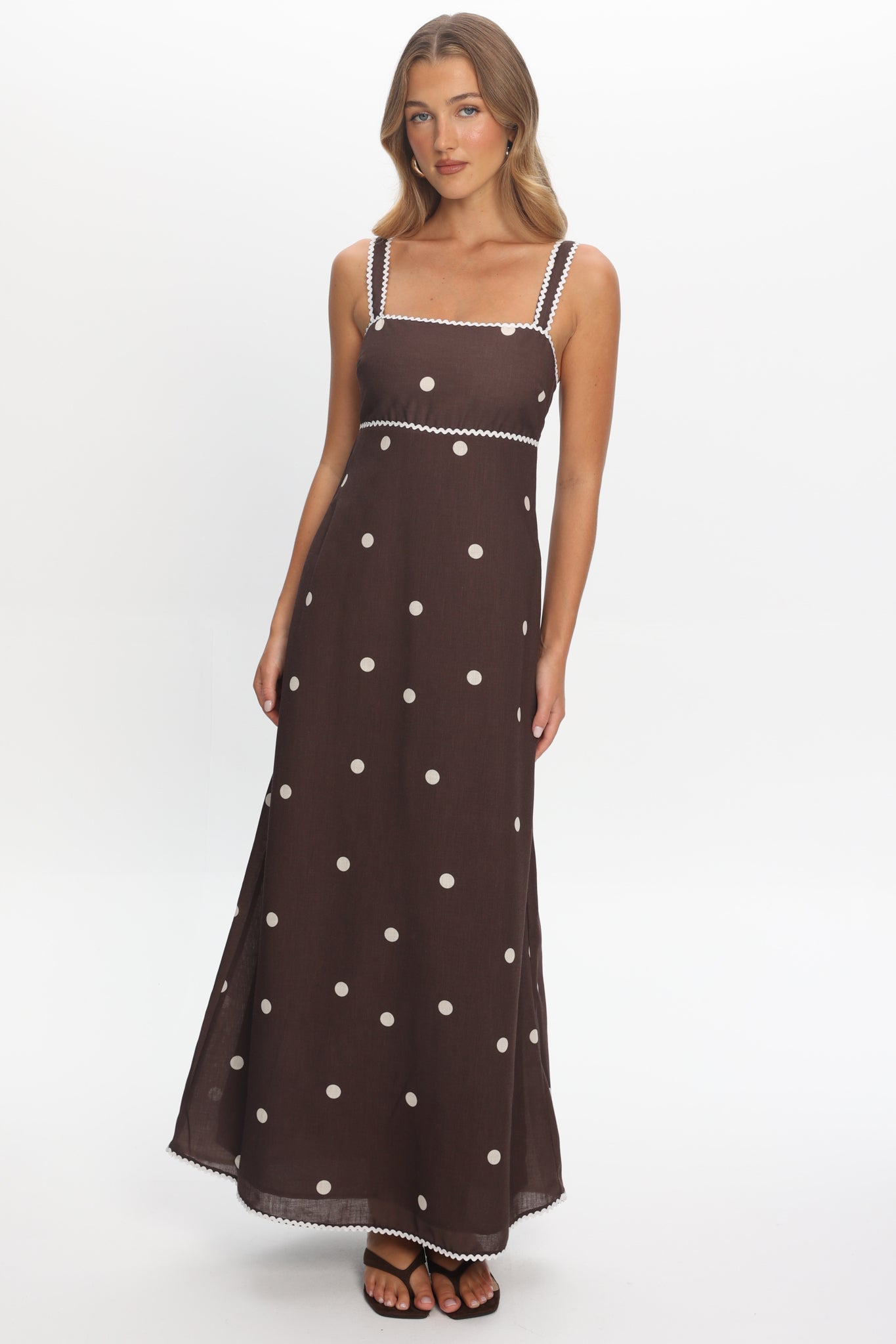 thick strap maxi dress Teena Square Neckline Maxi Dress Print Chocolate