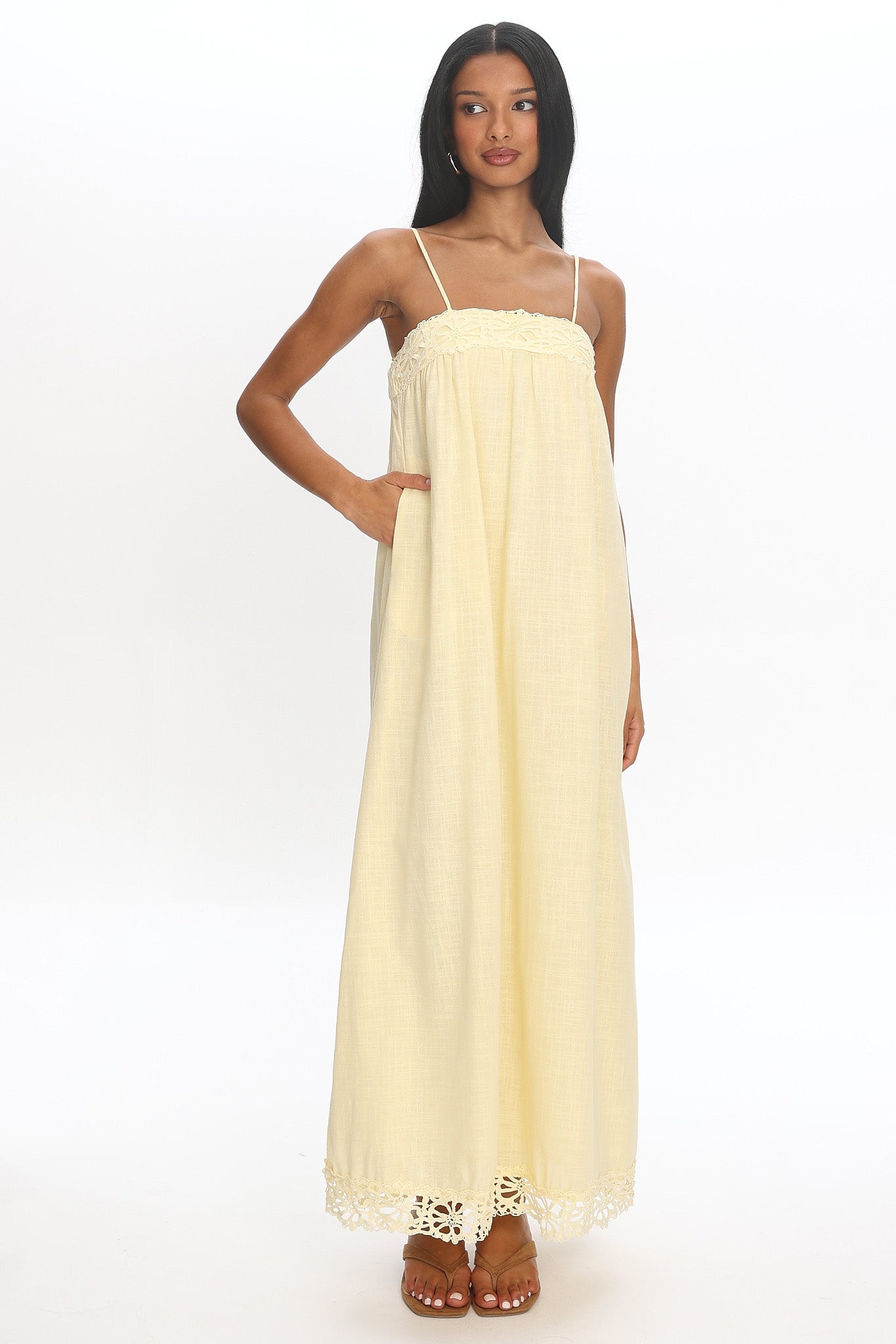 Genevieve Crochet-Trim Maxi Dress Butter