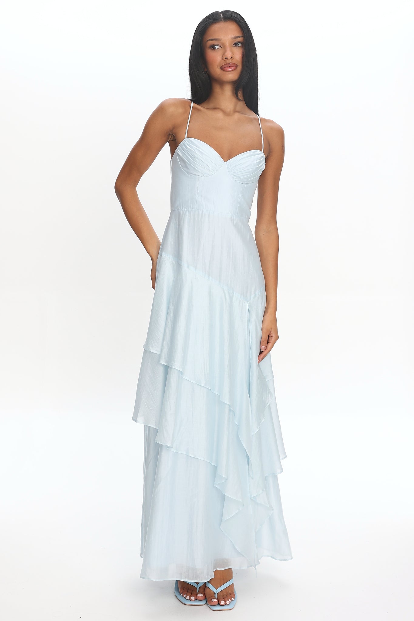 Tiered Tide Ruffle Maxi Dress Light Blue | Selfie Leslie