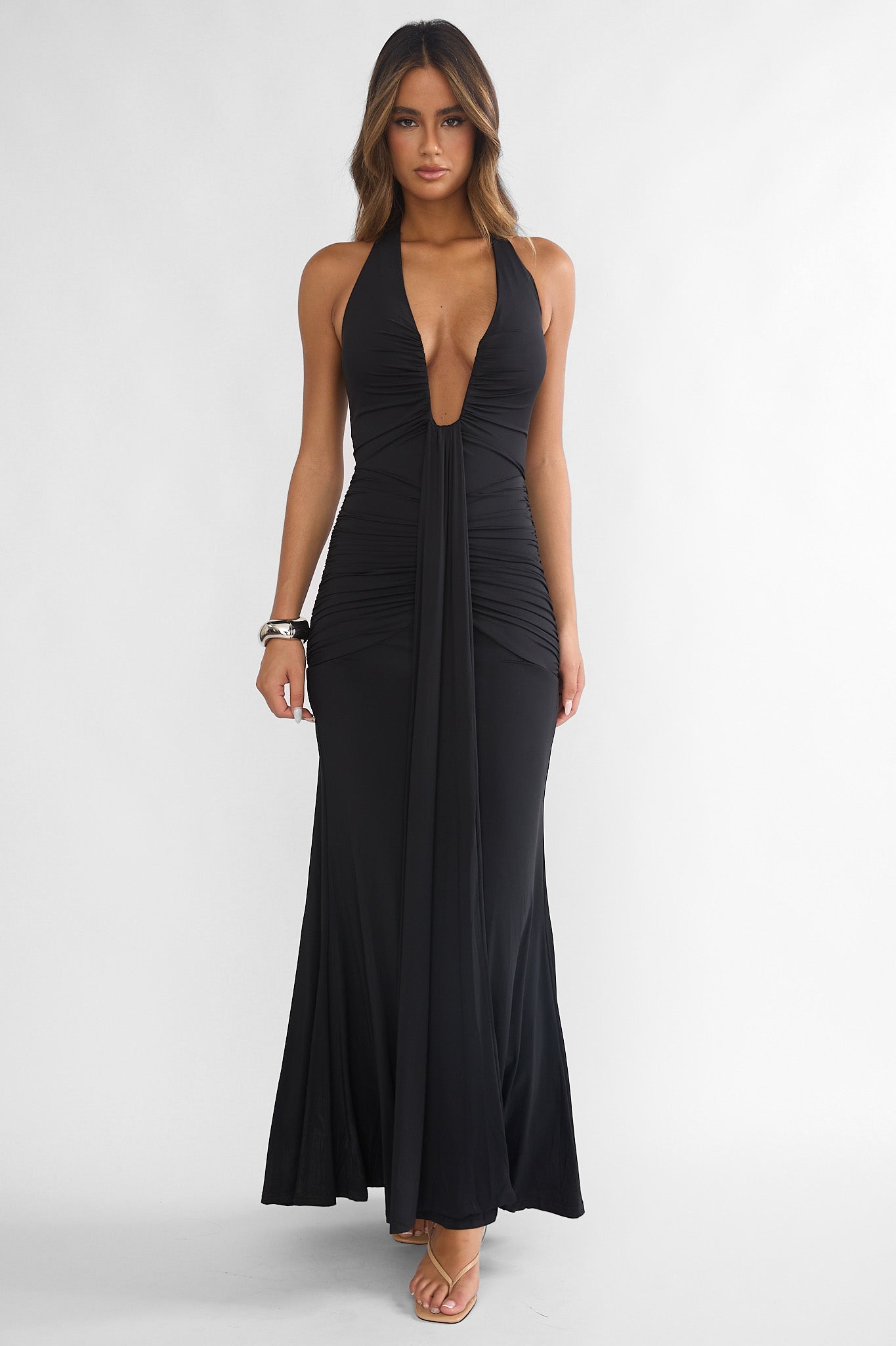 Brienna Halter Ruched Maxi Dress Black Brienna Halter Ruched Maxi Dress Black