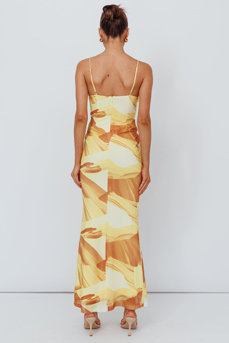 Vivo Alek Side Cowl Sleeveless Maxi Dress - Yellow / Red Abstract Print main image 0