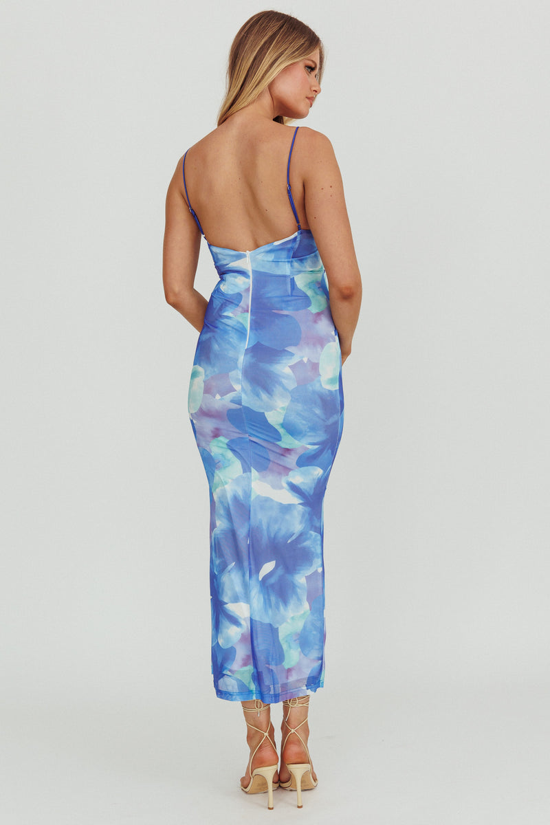 Teava Laced Waist Maxi Dress Print Blue