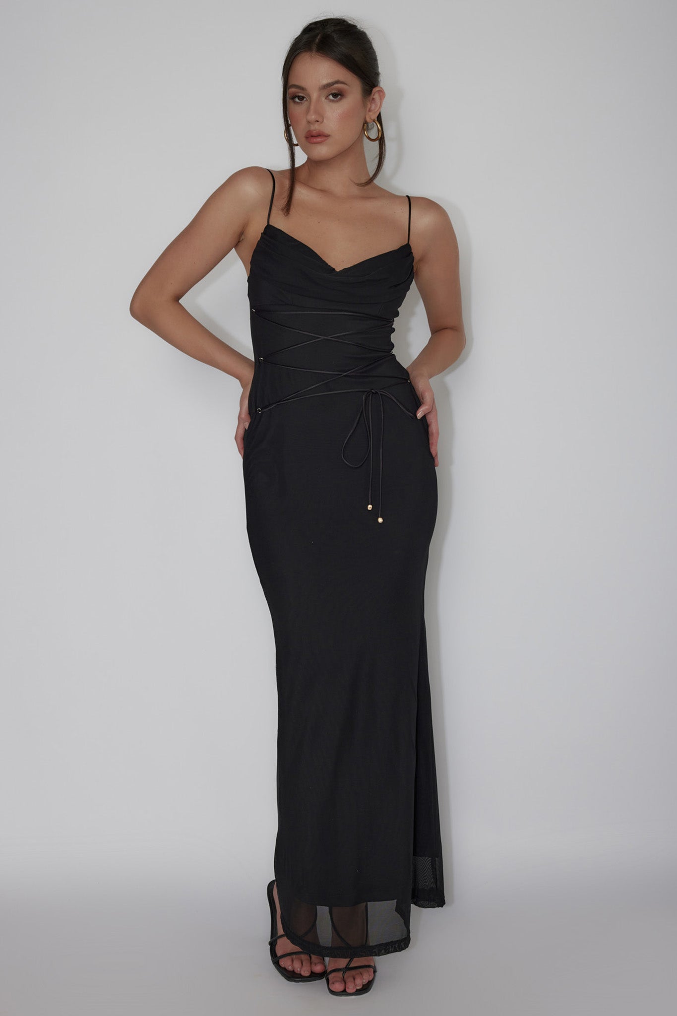 Teava Laced Waist Maxi Dress Black Selfie Leslie Teava Laced Waist Maxi Dress Black Selfie Leslie