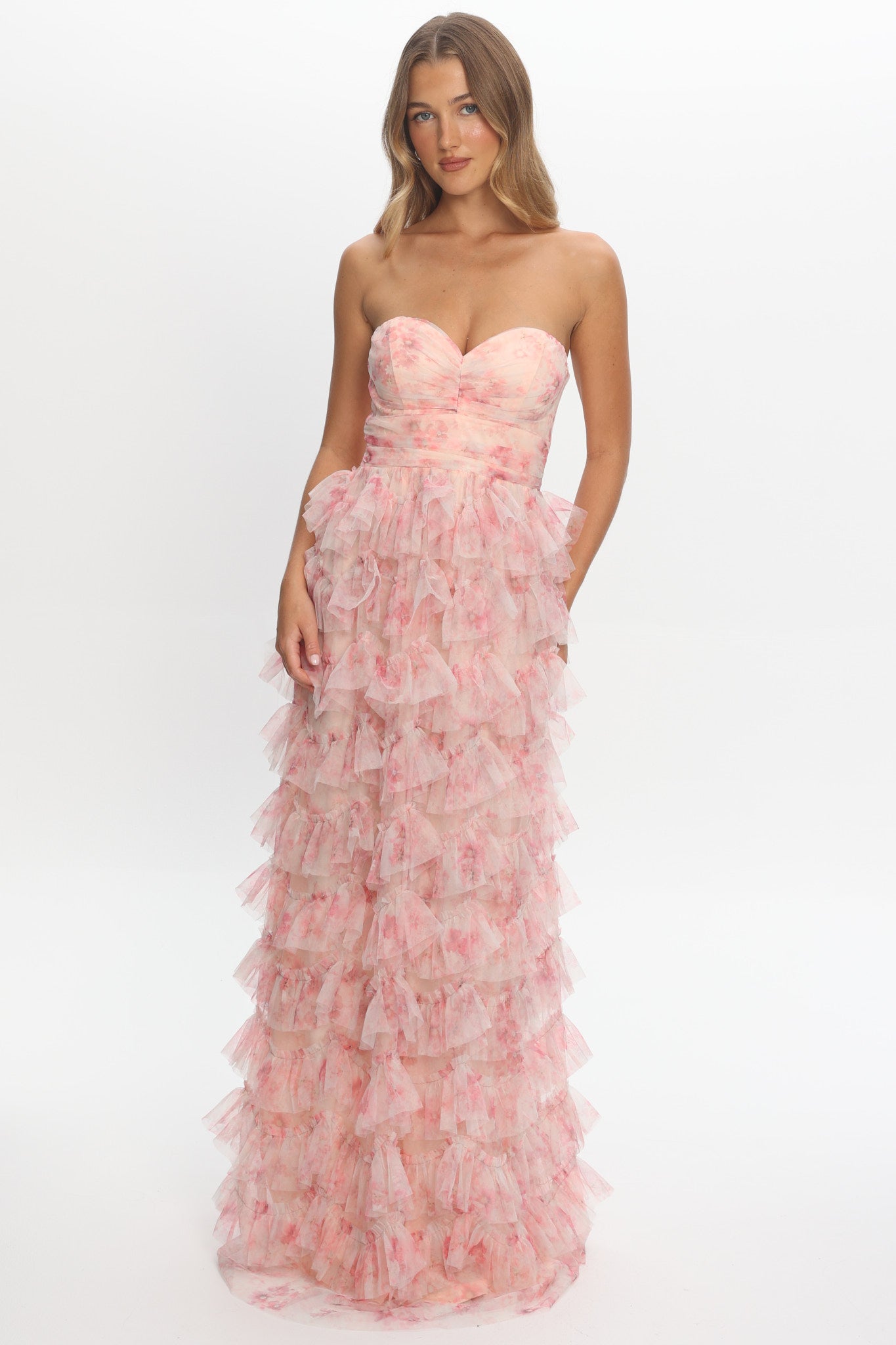 Marisyn Tiered Frill Maxi Dress Floral Blush | Selfie Leslie