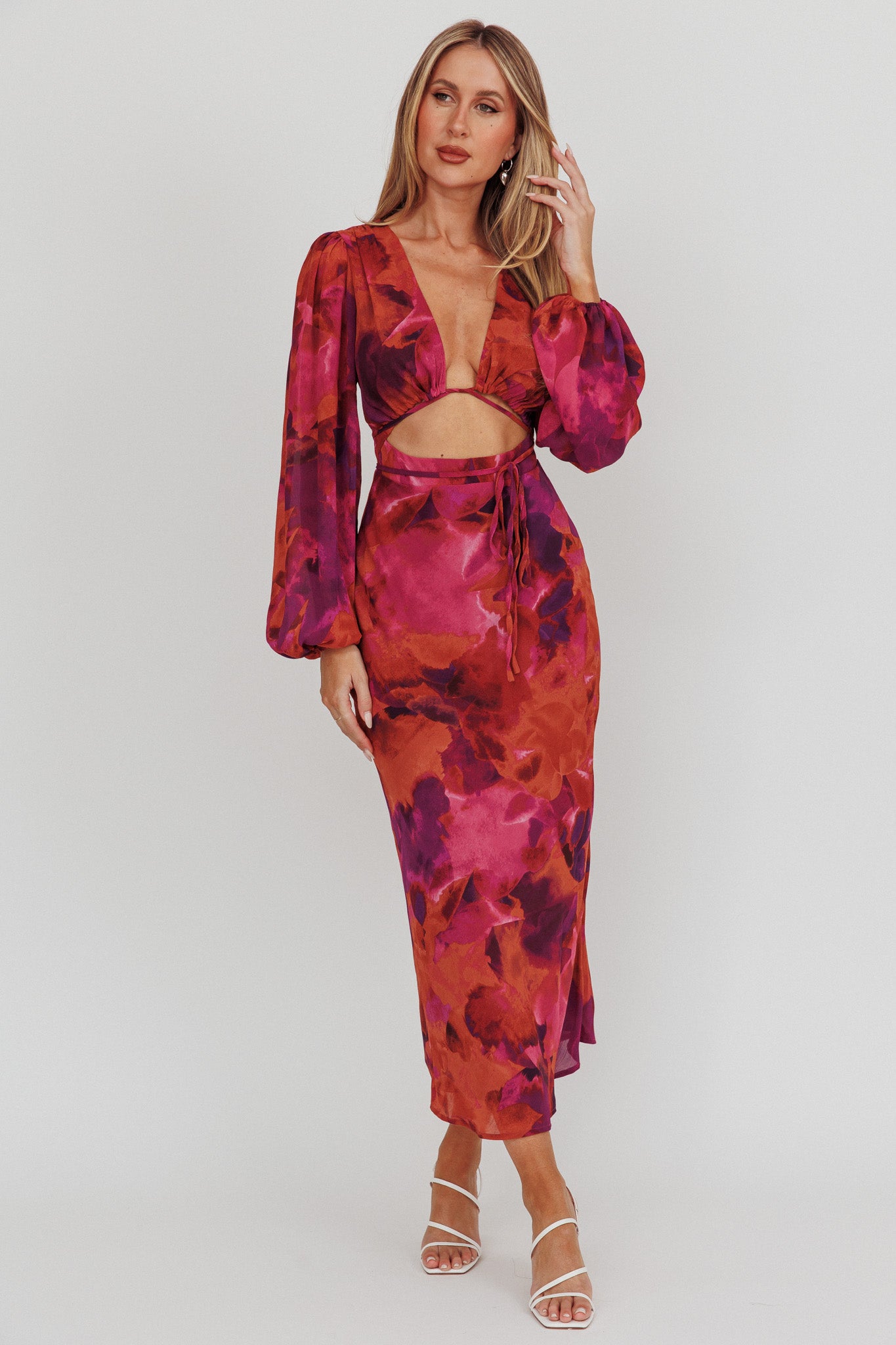Women's Dresses Aurora Dreams Cut-Out Waist Midi Dress Dark Rose Xs by Selfie Leslie