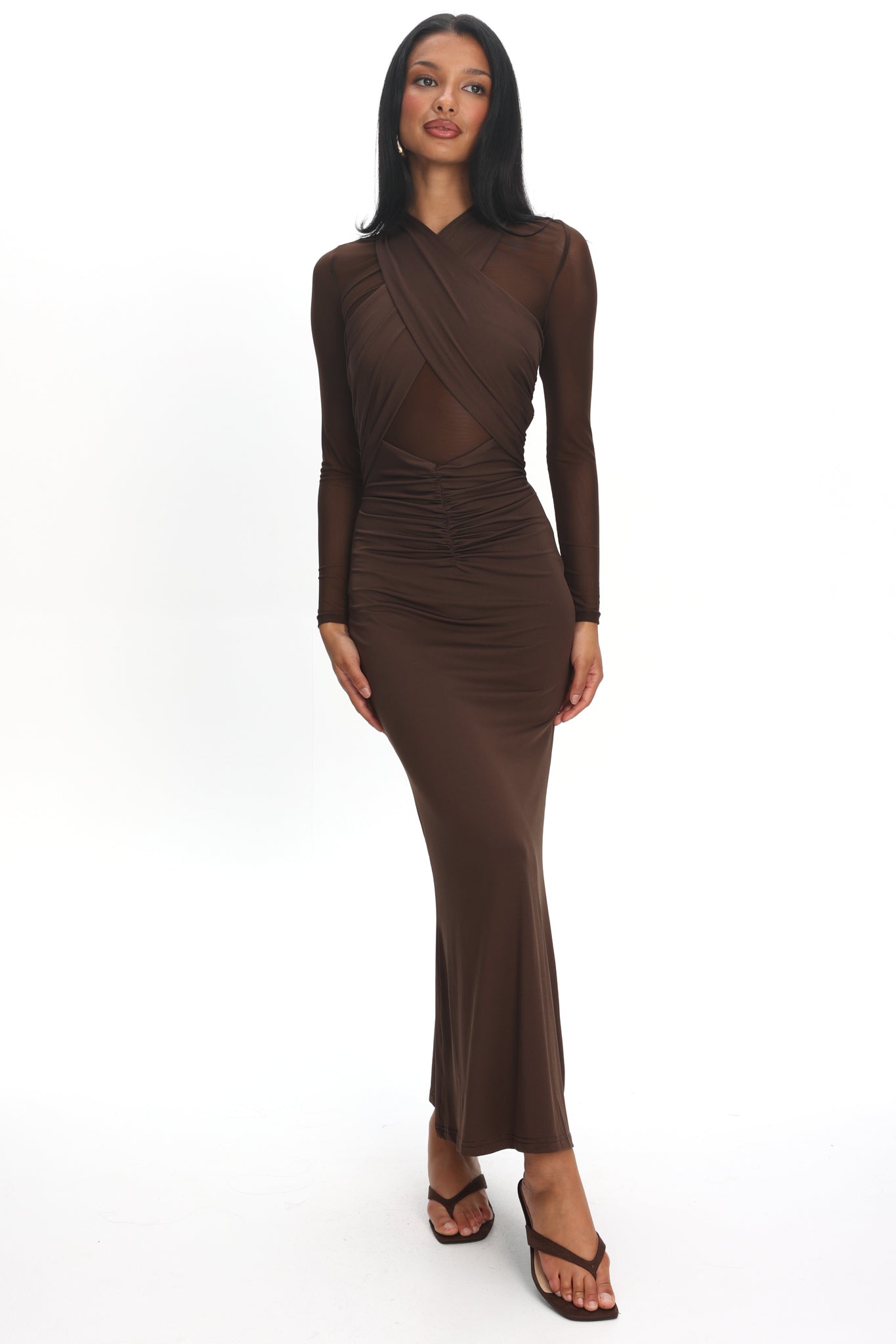 esther maxi dress Esther Sheer Waist Maxi Dress Chocolate– Selfie Leslie