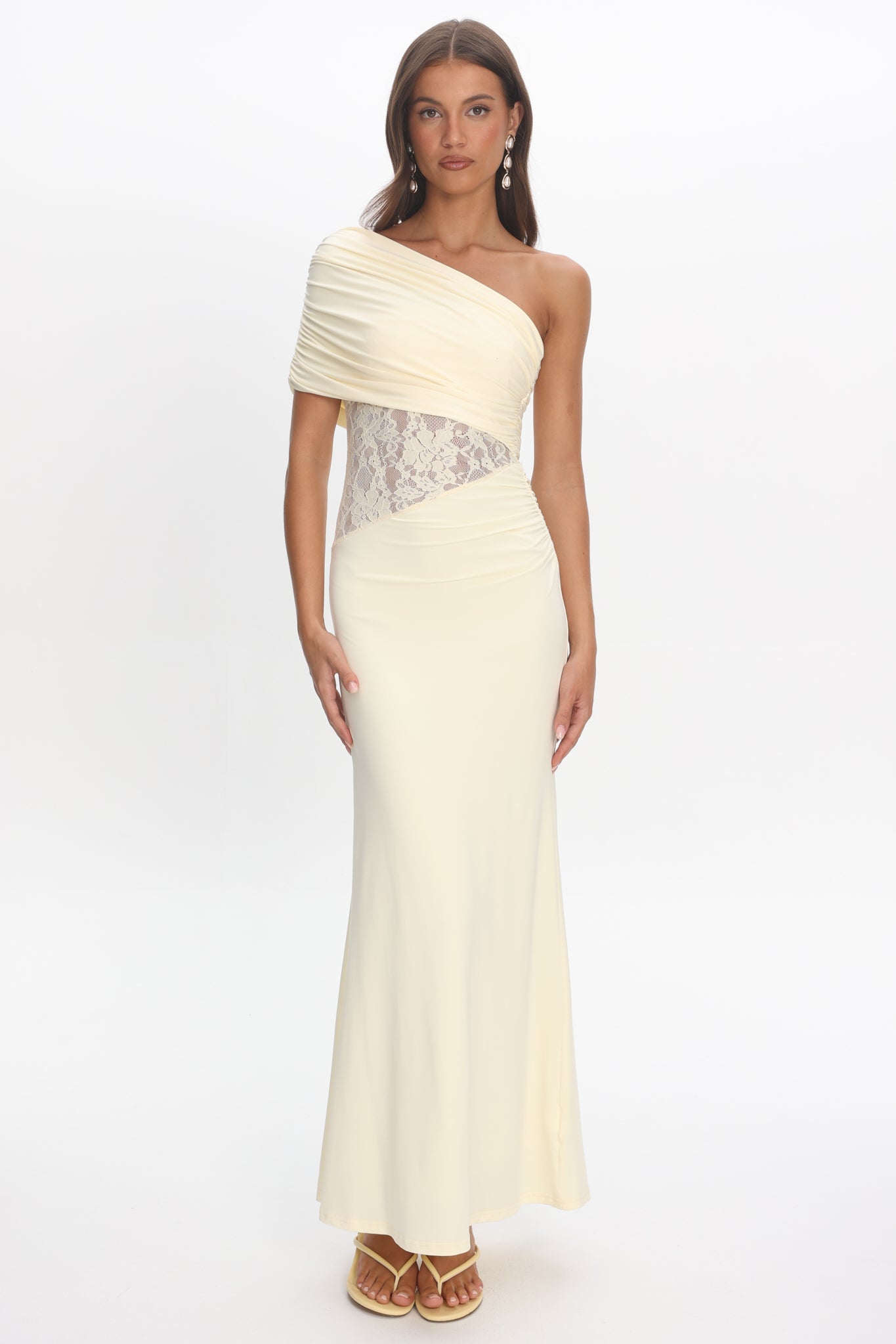 valerie asymmetrical lace maxi dress Xscape Women's Asymmetric-Neck Side-Slit Gown - Midnight