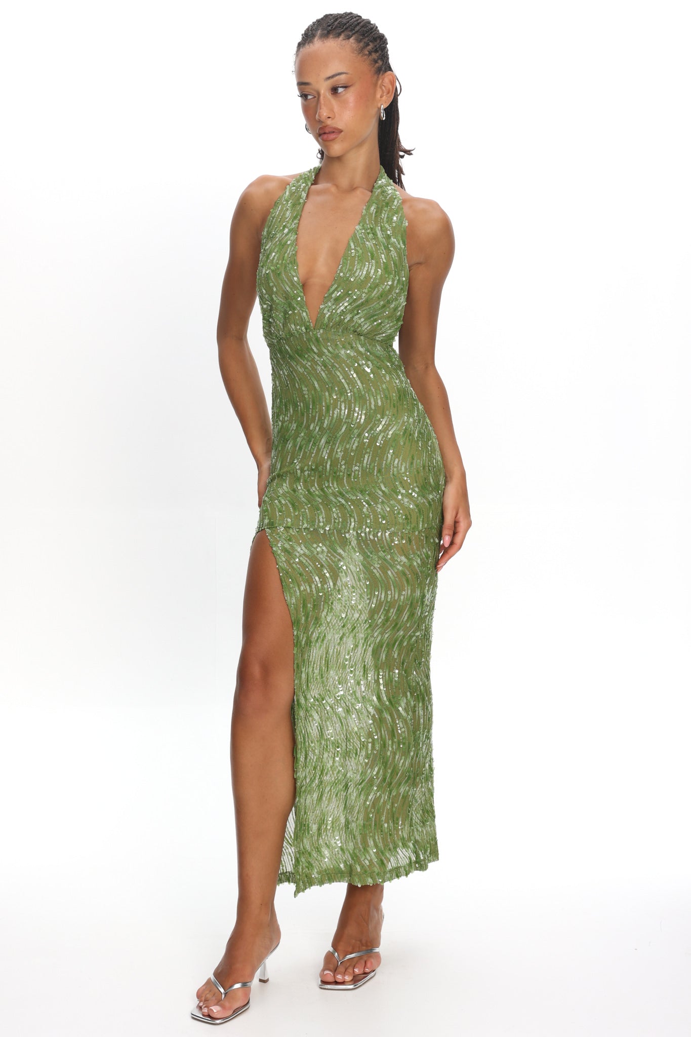 Sharisa High Slit Halter Maxi Dress Green– Selfie Leslie