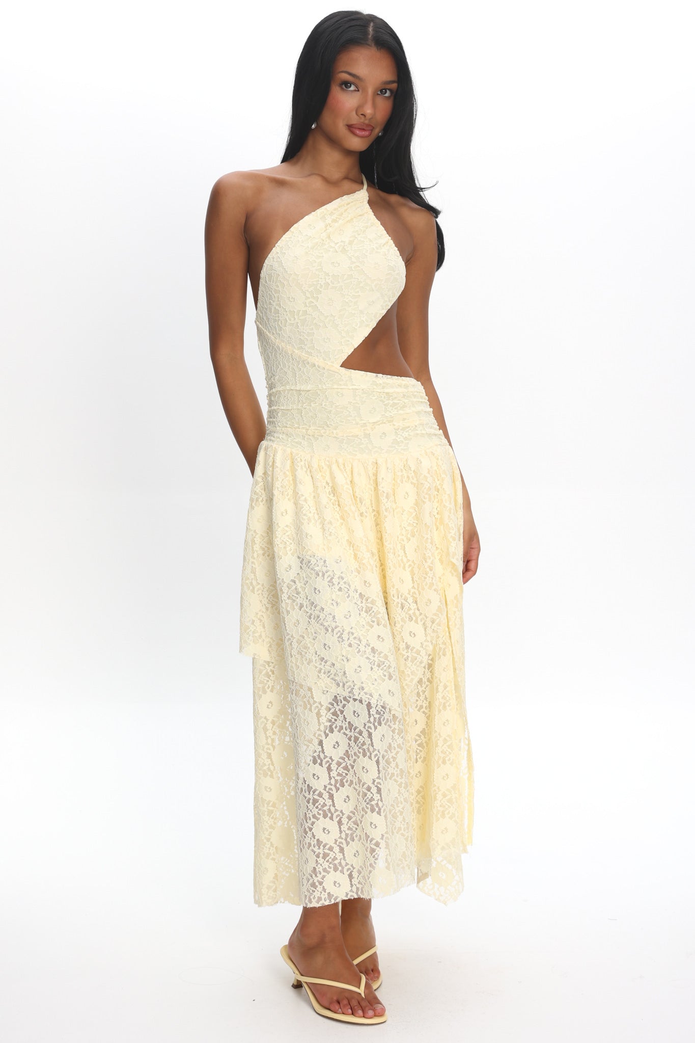 cut out waist midi dress Summer Social Stain Pleated Cutout Waist Loose Midi Dress roschic