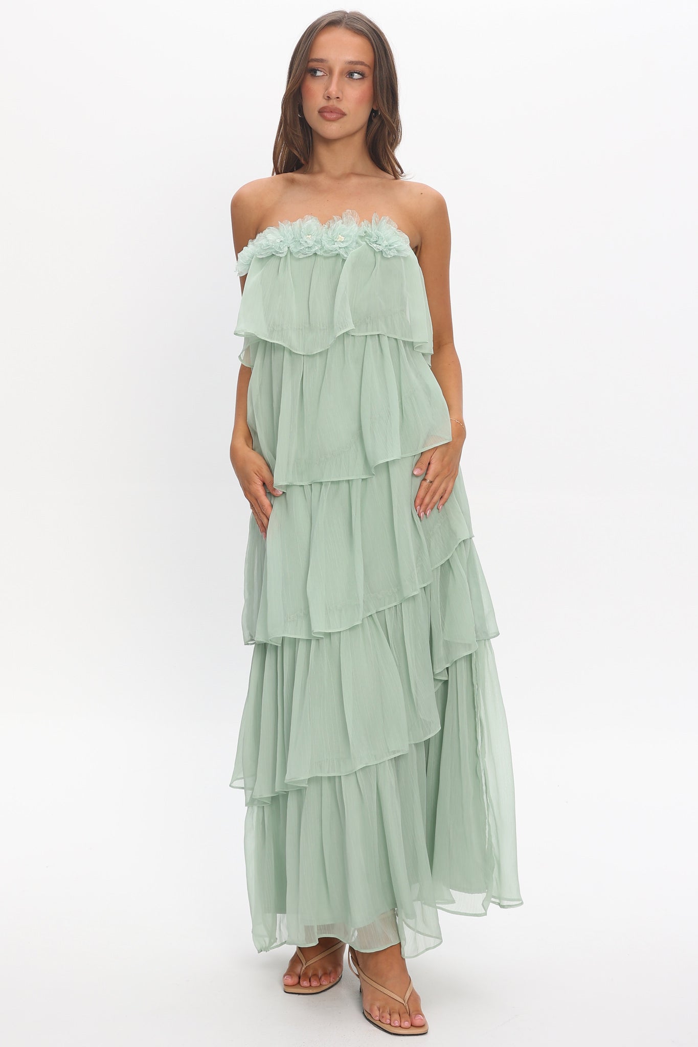 sage green tiered maxi dress It's Time Tiered Ruffle Maxi Dress Sage