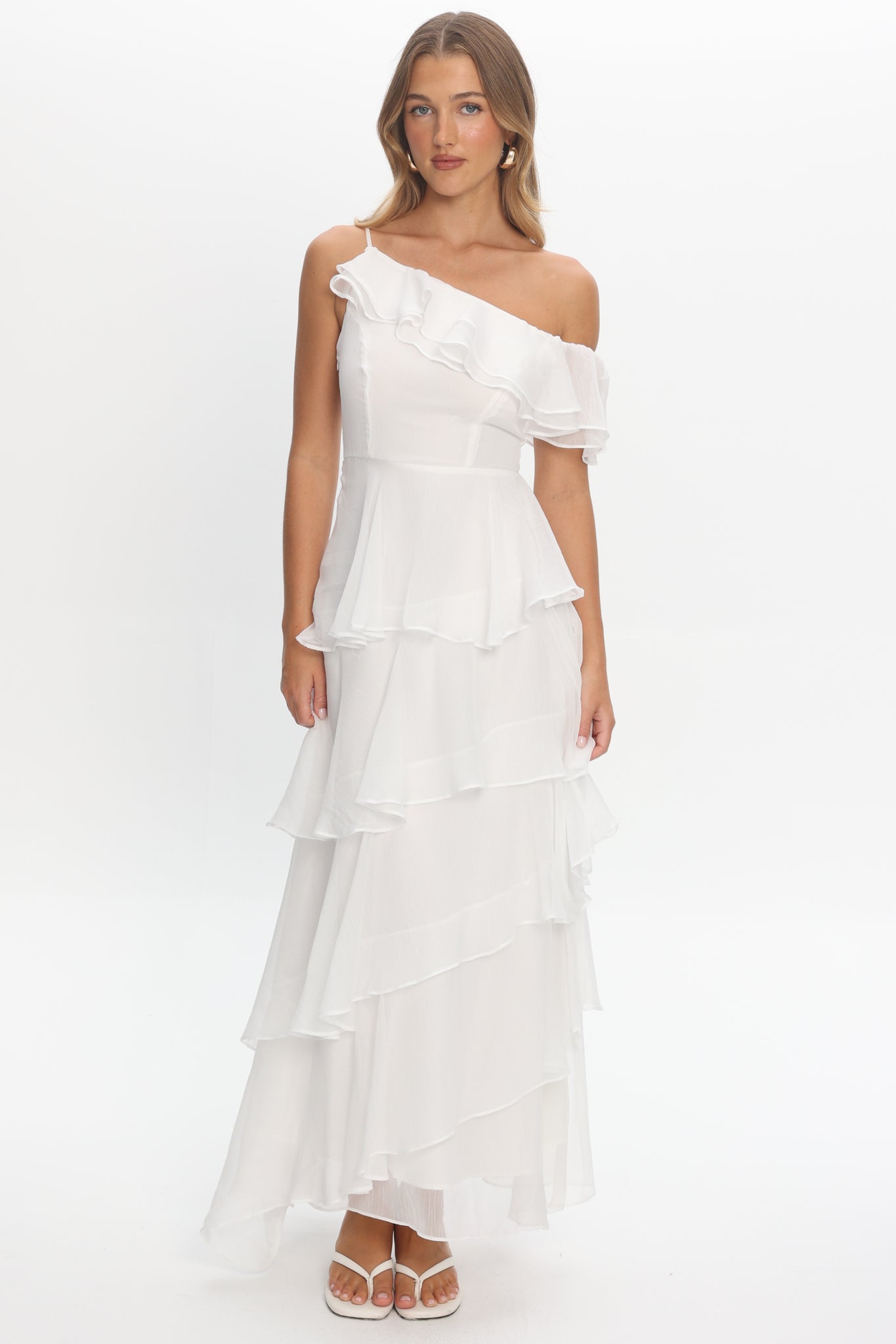 white tiered maxi dresses Elizaveta One-Shoulder Dress Ivory Introducing our exquisite Maxi Cup Size:B deep-storage-solution Evening Gown Simple Elegant