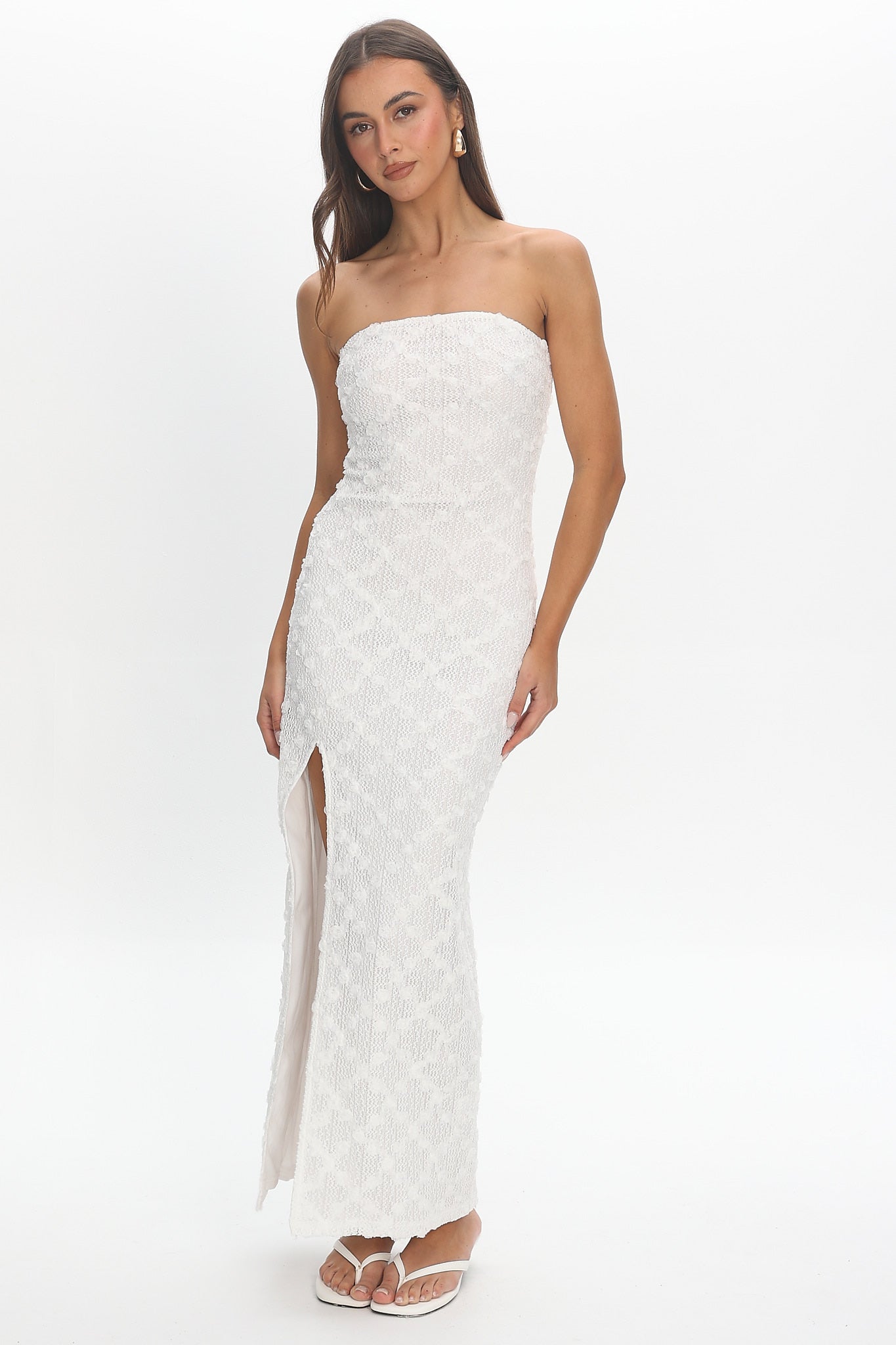 maxi dress front split Plunge Neck Frilled Detail Front Split Maxi Dress In Pink | EGO US