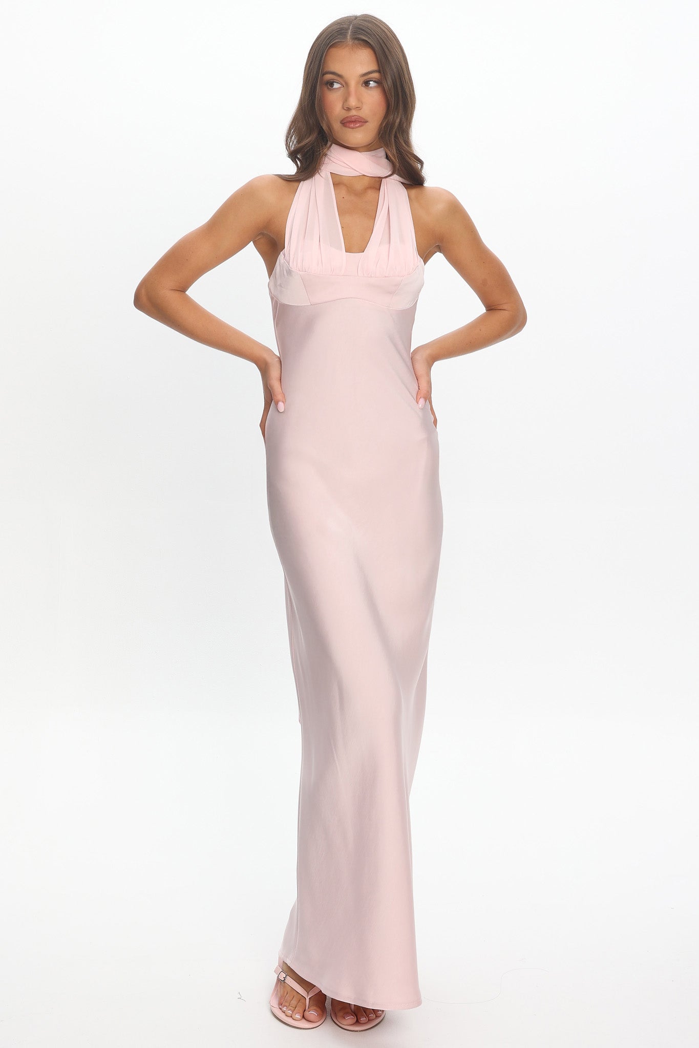 Tirsa Scarf Neck Satin Slip Gown Pink