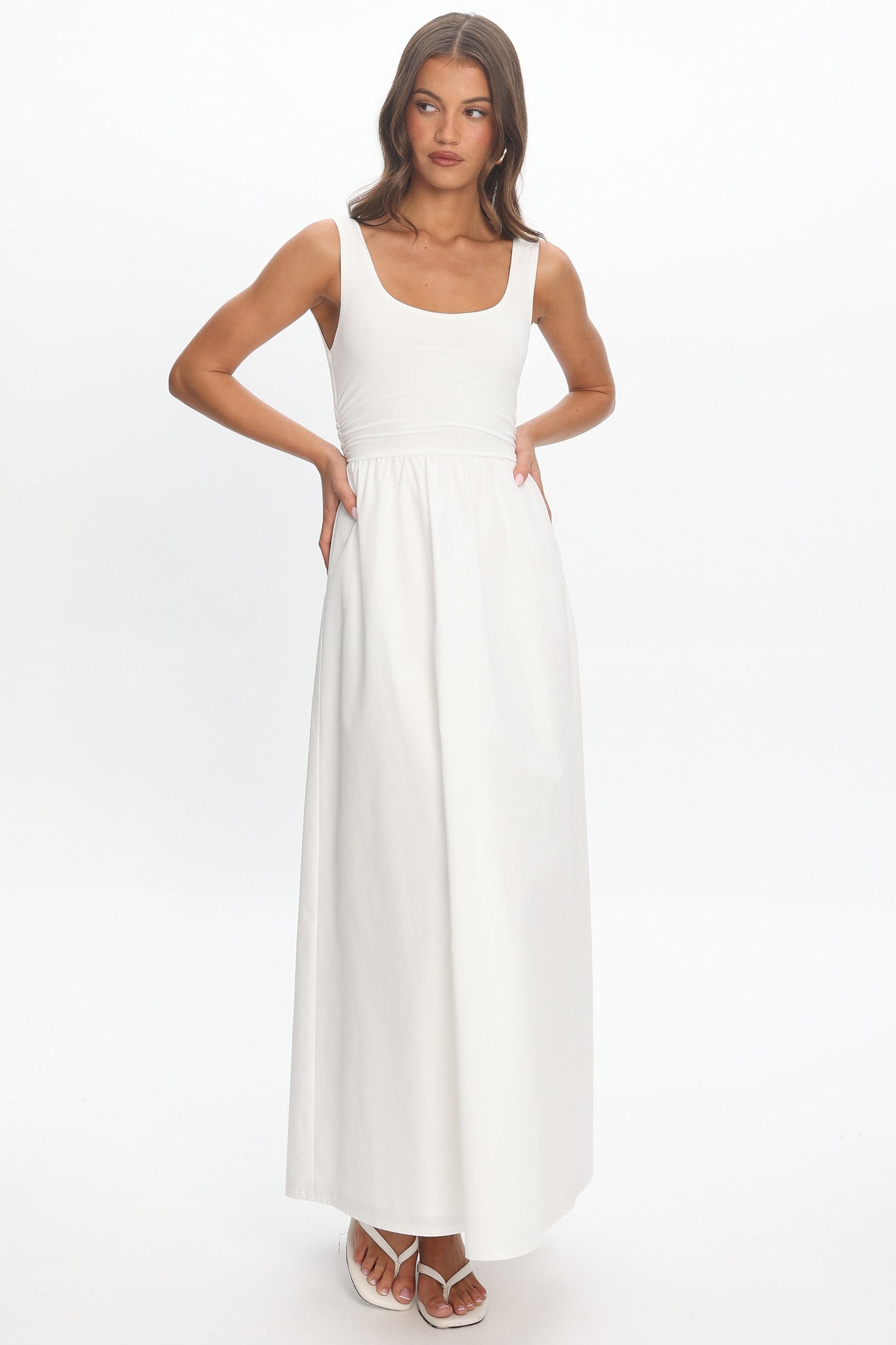 Ivory Muse Ruched Tank Maxi Dress Off White