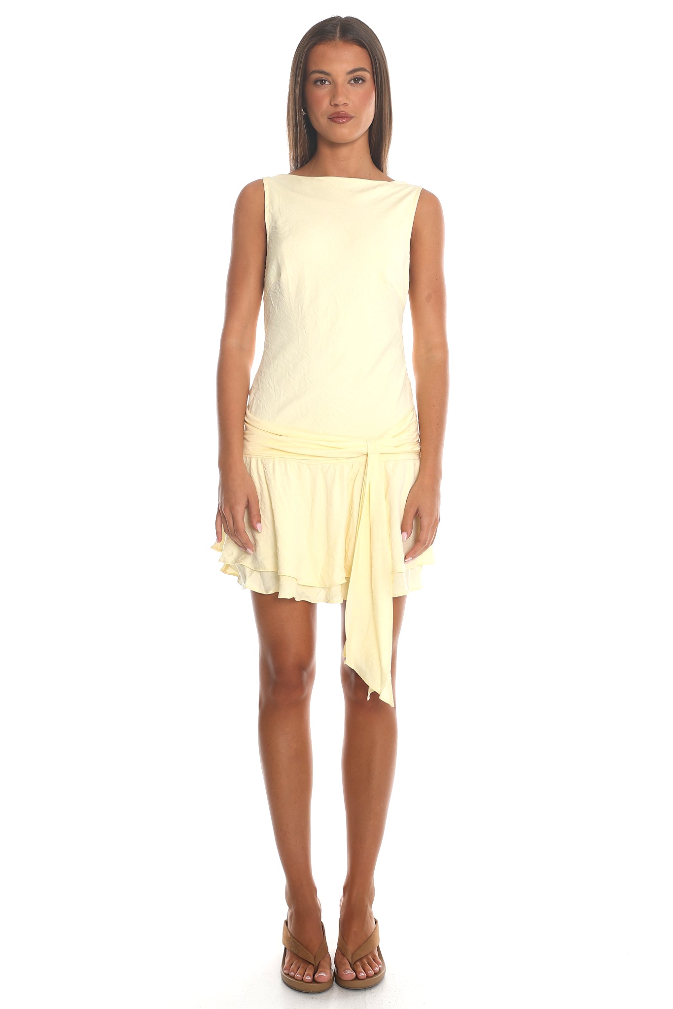 unpredictable layered ruffle neckline mini dress butter Sunstone Cowl-Back Season: FW25