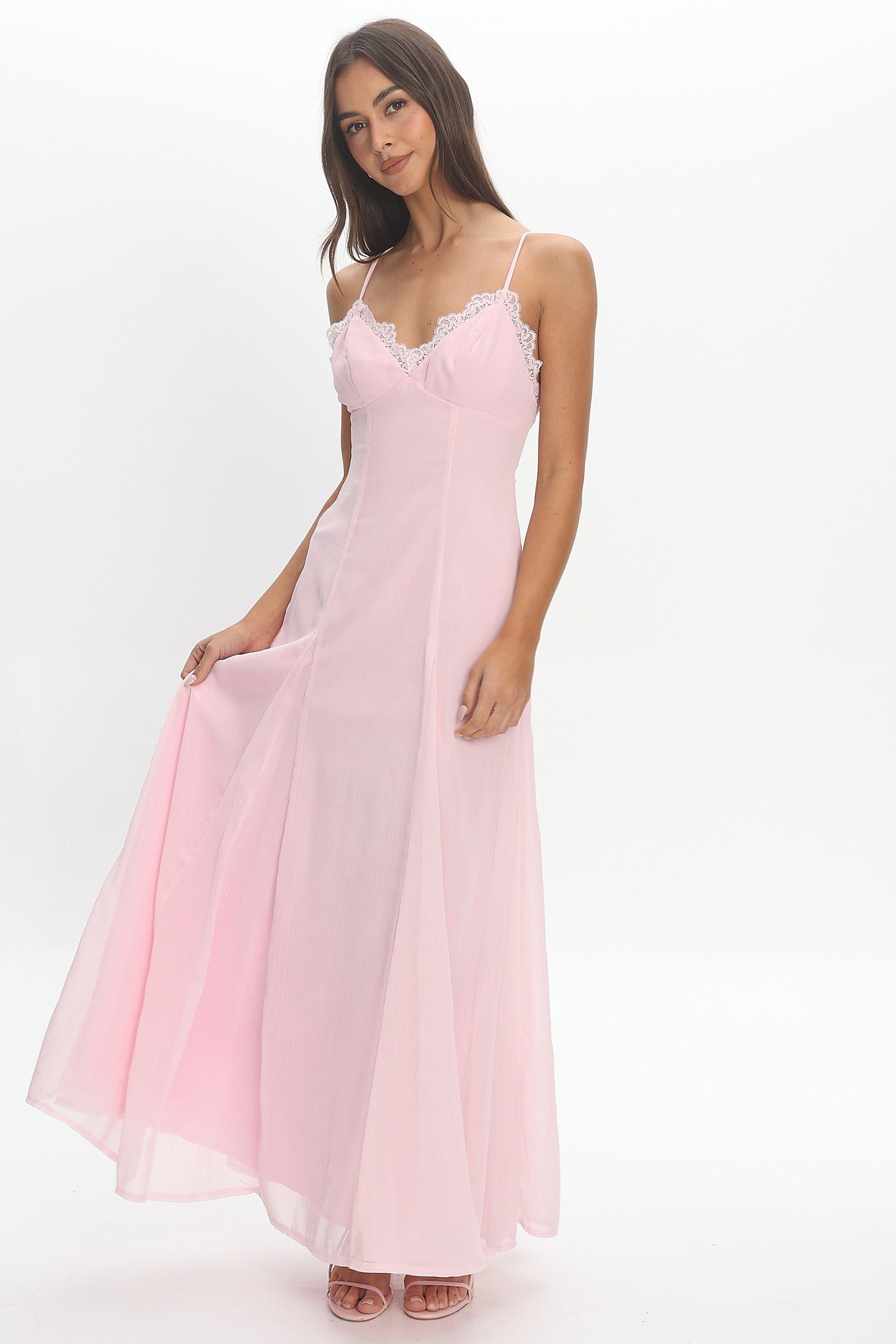 Shop the Edessa Lace-Trim Maxi Dress Blush