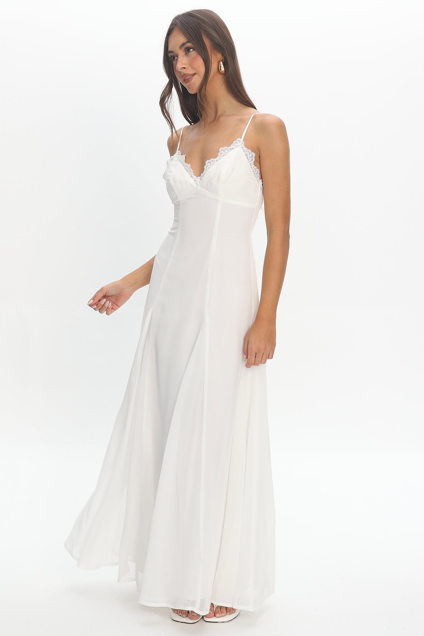 Ramone Lace Trim Maxi Dress Off White | Selfie Leslie