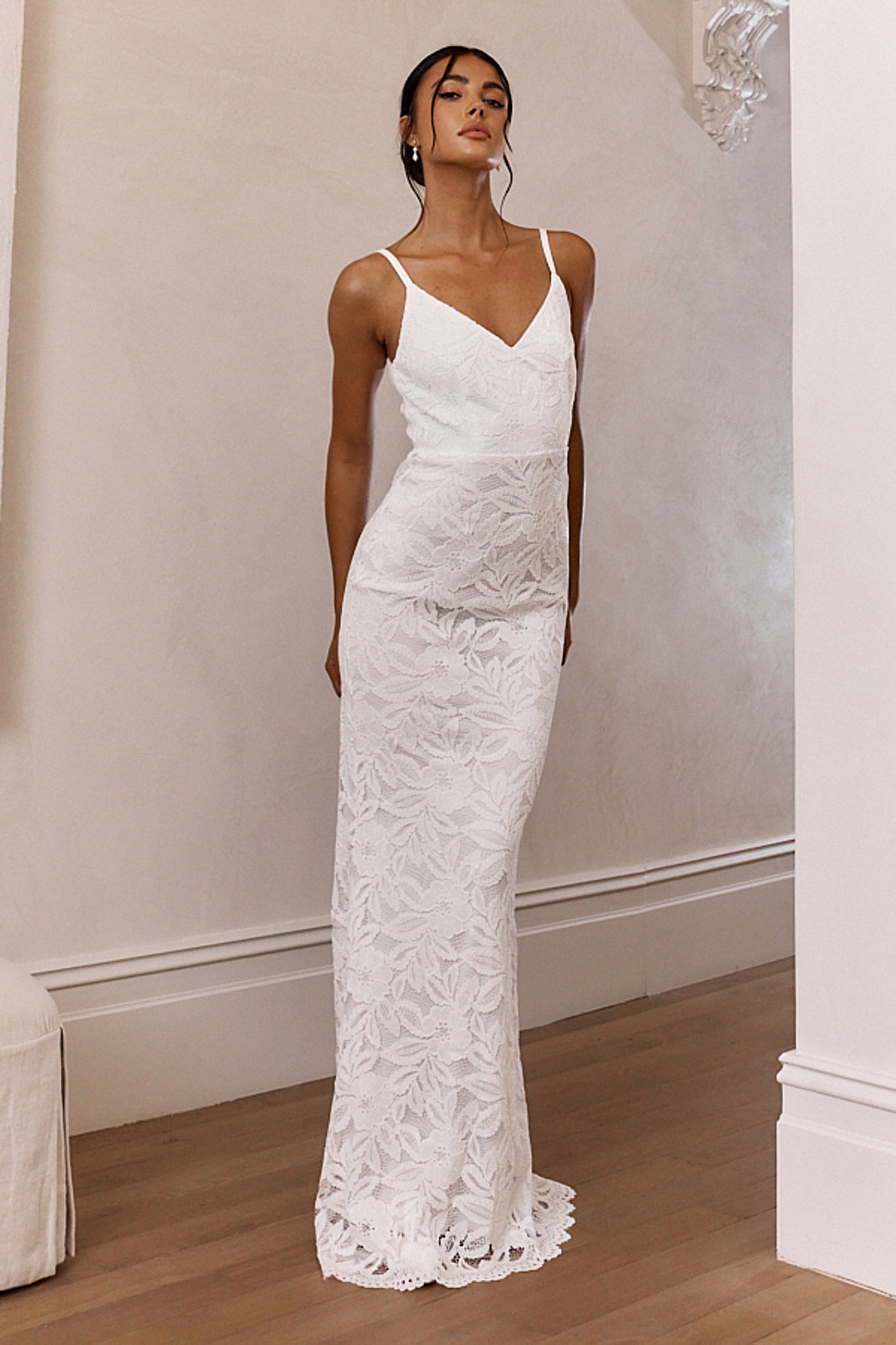 Shop the Honey Blossom Keyhole Back Lace Maxi Dress White