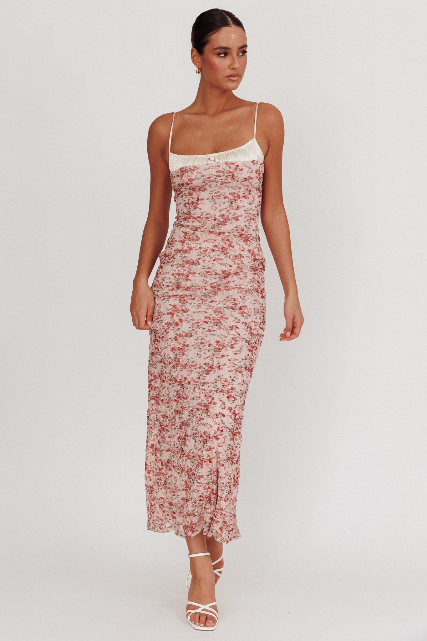 I'm Blushing Floral Lace Maxi Dress Rose M