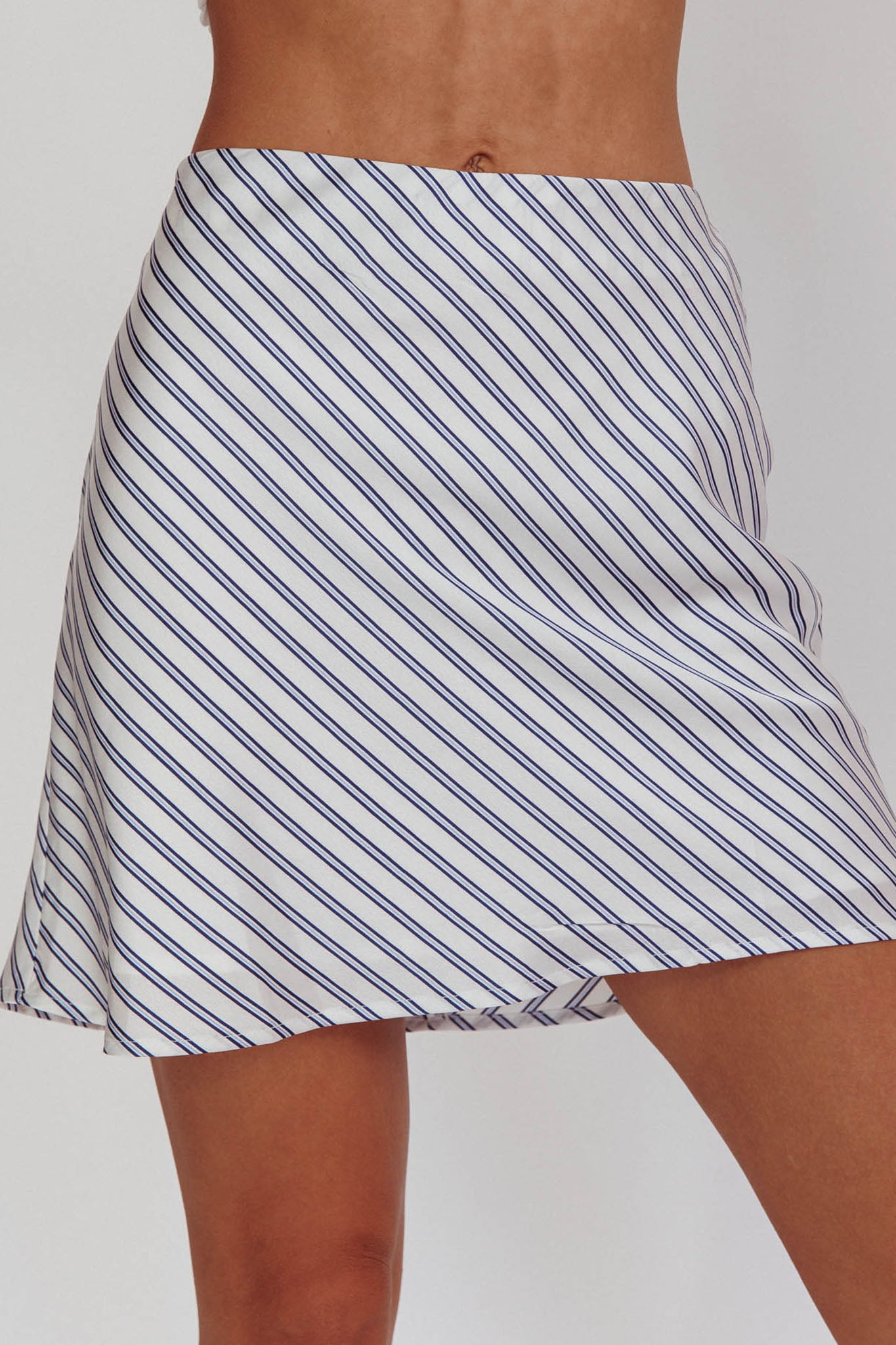 Miss Independent A-Line Mini Skirt Stripe Blue/Ivory– Selfie Leslie