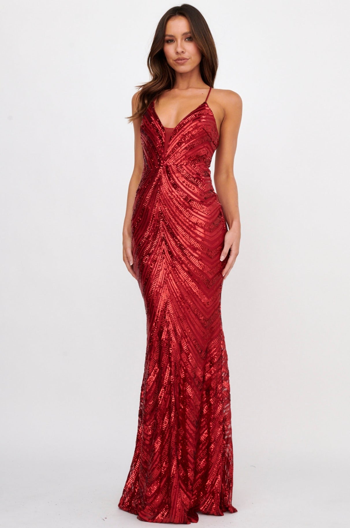 Dalila Open Tied Back Sequin Maxi Dress Red– Selfie Leslie