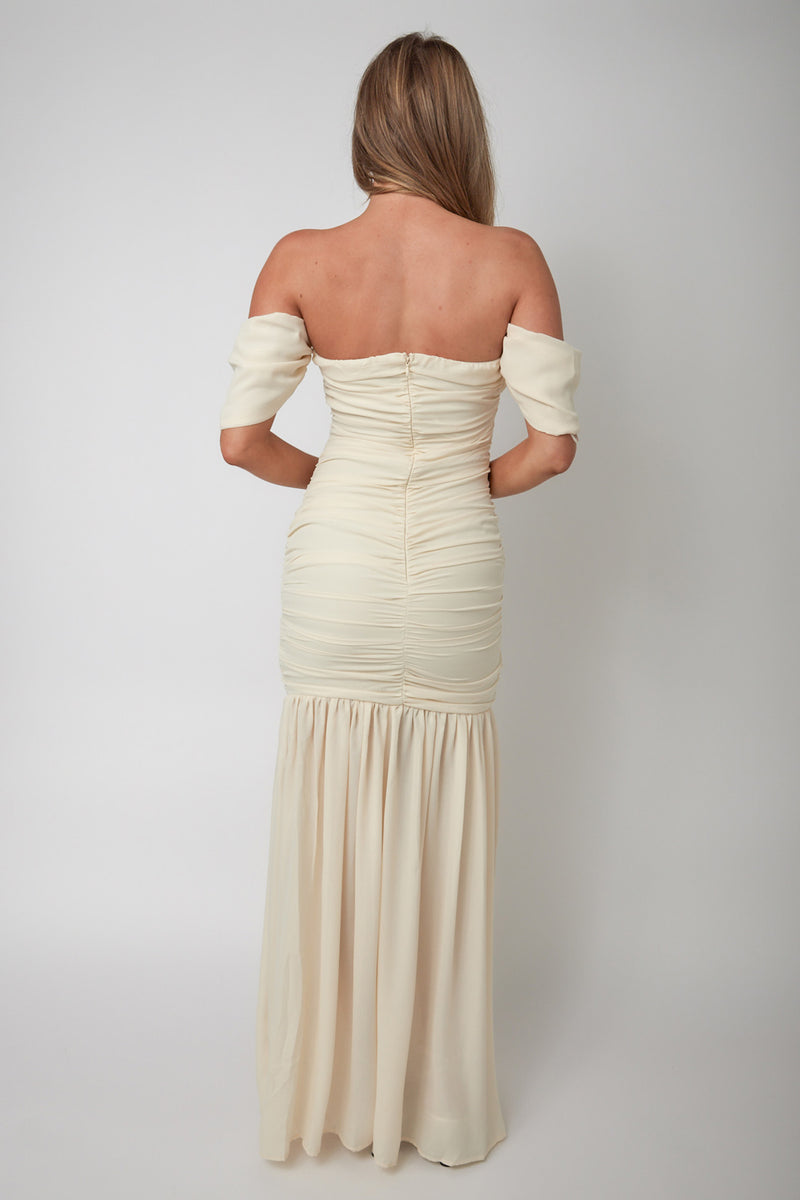 Chrishell Off Shoulder Maxi Dress in Cream