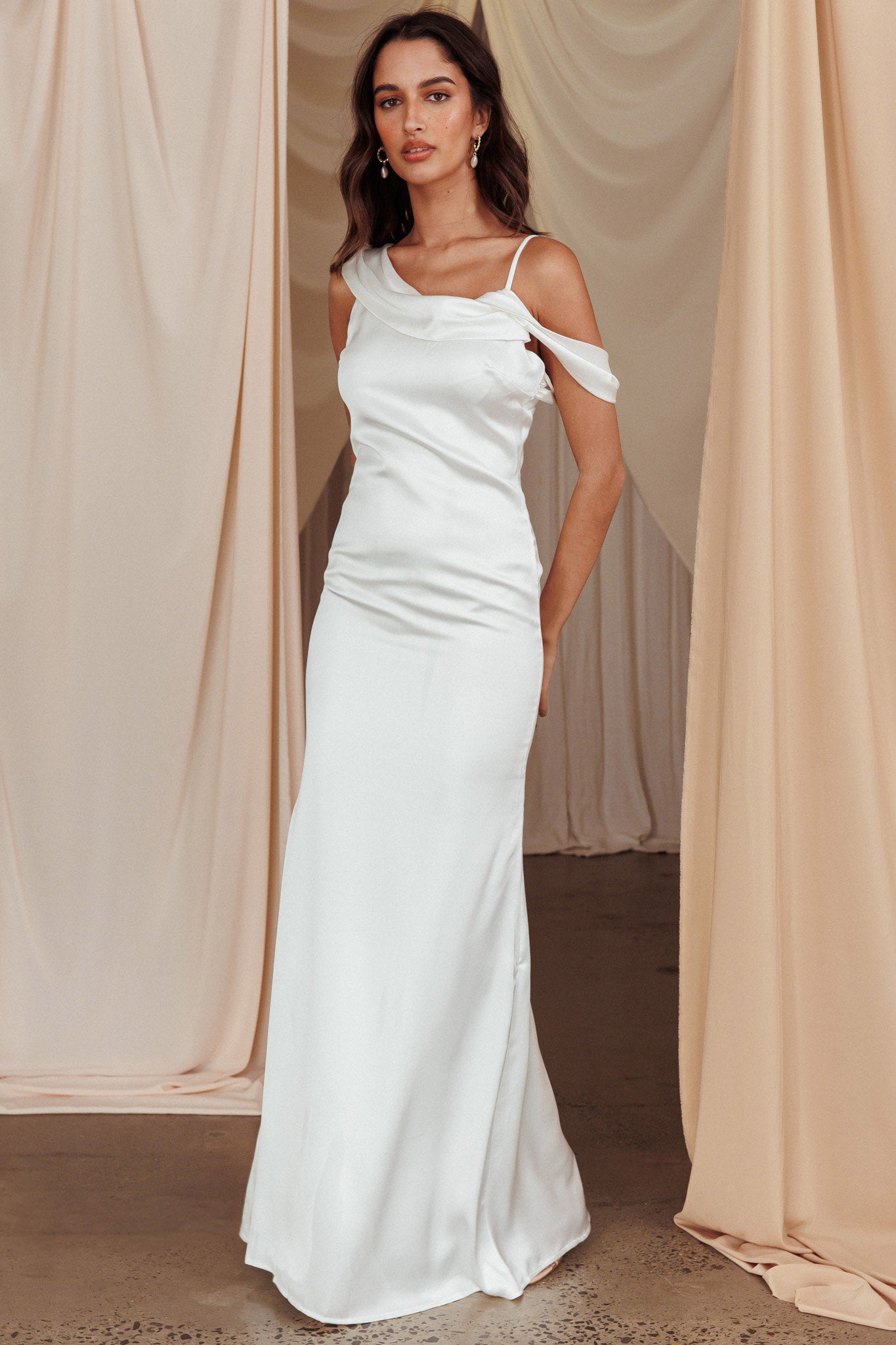 Dawna Draped Sleeve Maxi Dress White– Selfie Leslie