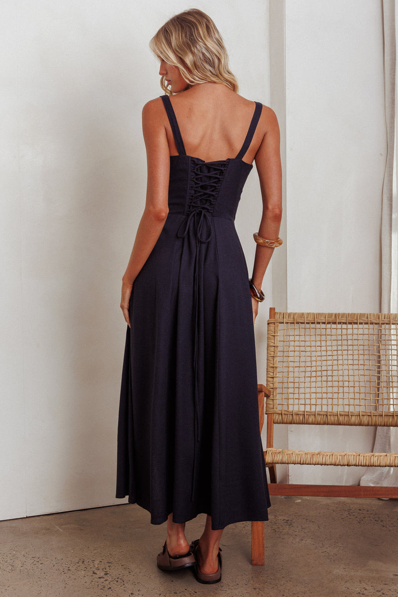 Red Bust Gathering Back Tie Up Flared Dress main image 1