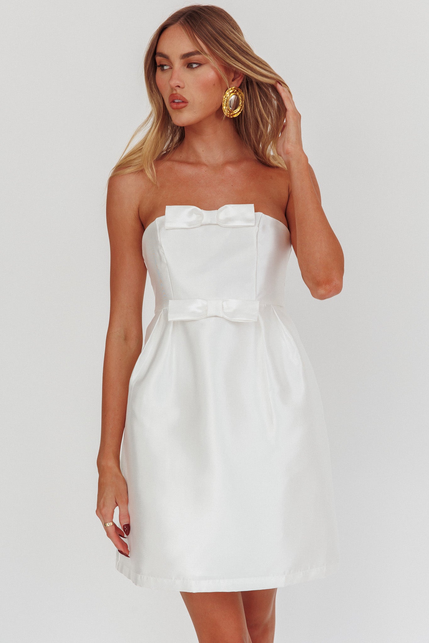 fabulous phenomenon white strapless bow midi dress Waylon Double Bow Mini Dress Off White