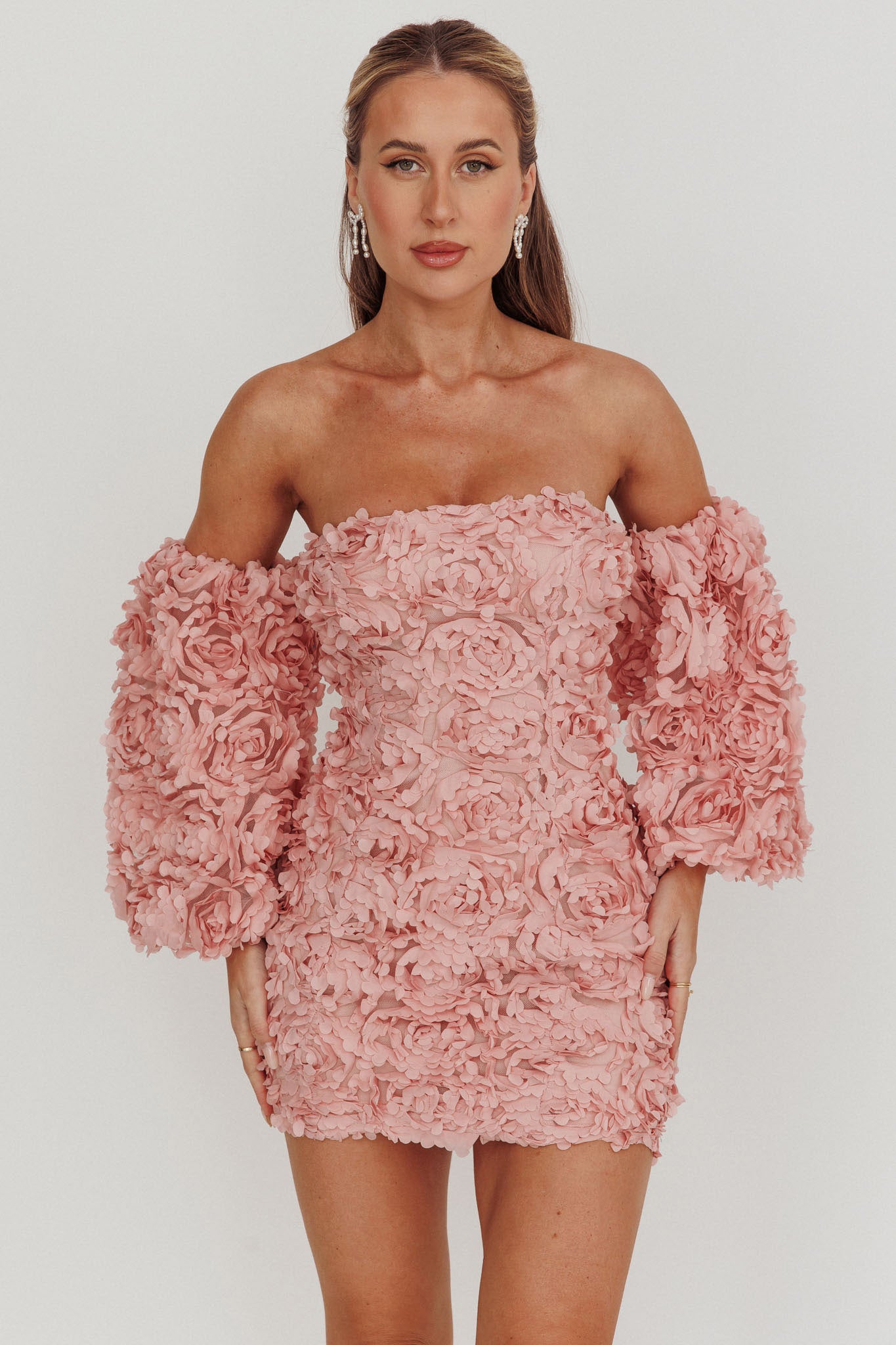 Women's Dresses Vive La Rose Off-Shoulder Floral Mini Dress Blush L by Selfie Leslie Clearance Women's Dresses Vive La Rose Off-Shoulder Floral Mini Dress Blush L by Selfie Leslie Clearance
