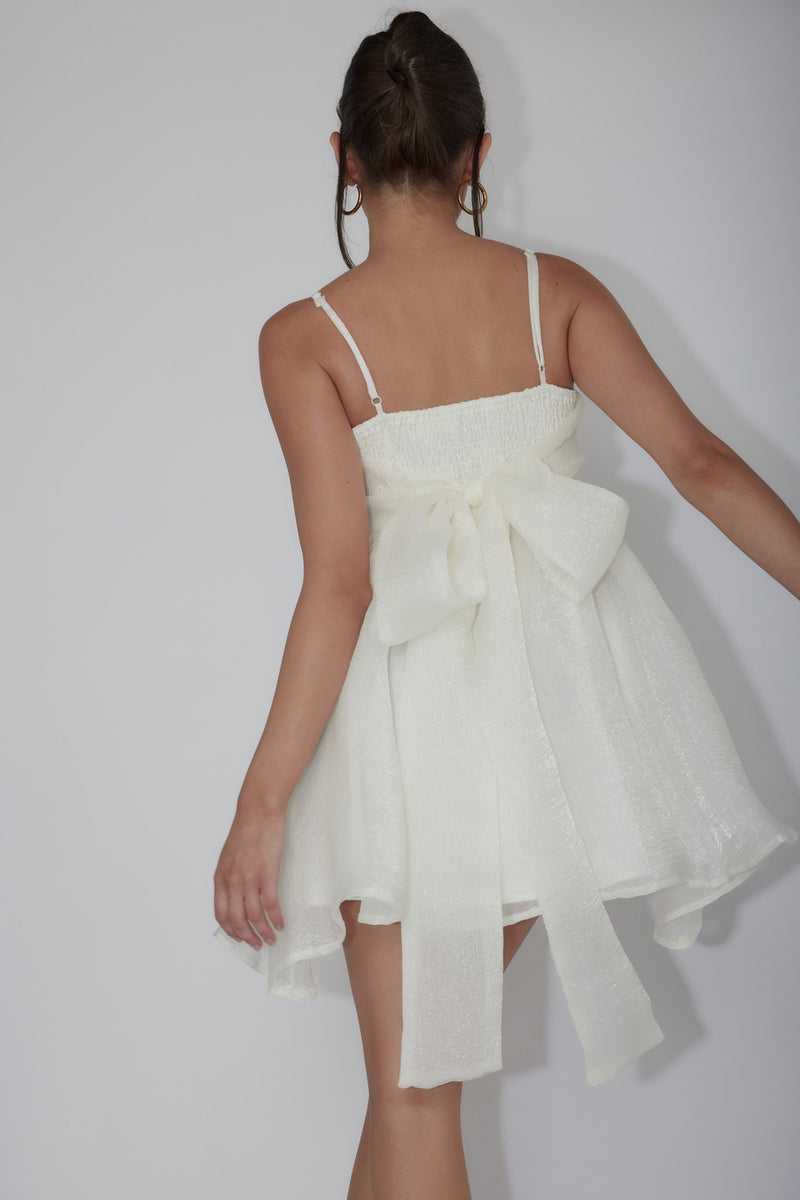 Shop the Diaz Bow Back Babydoll Mini Dress Ivory