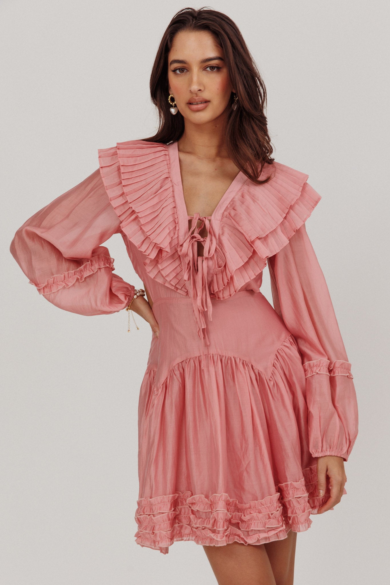 Alive Pleated Sailor Collar Mini Dress Dusty Pink– Selfie Leslie