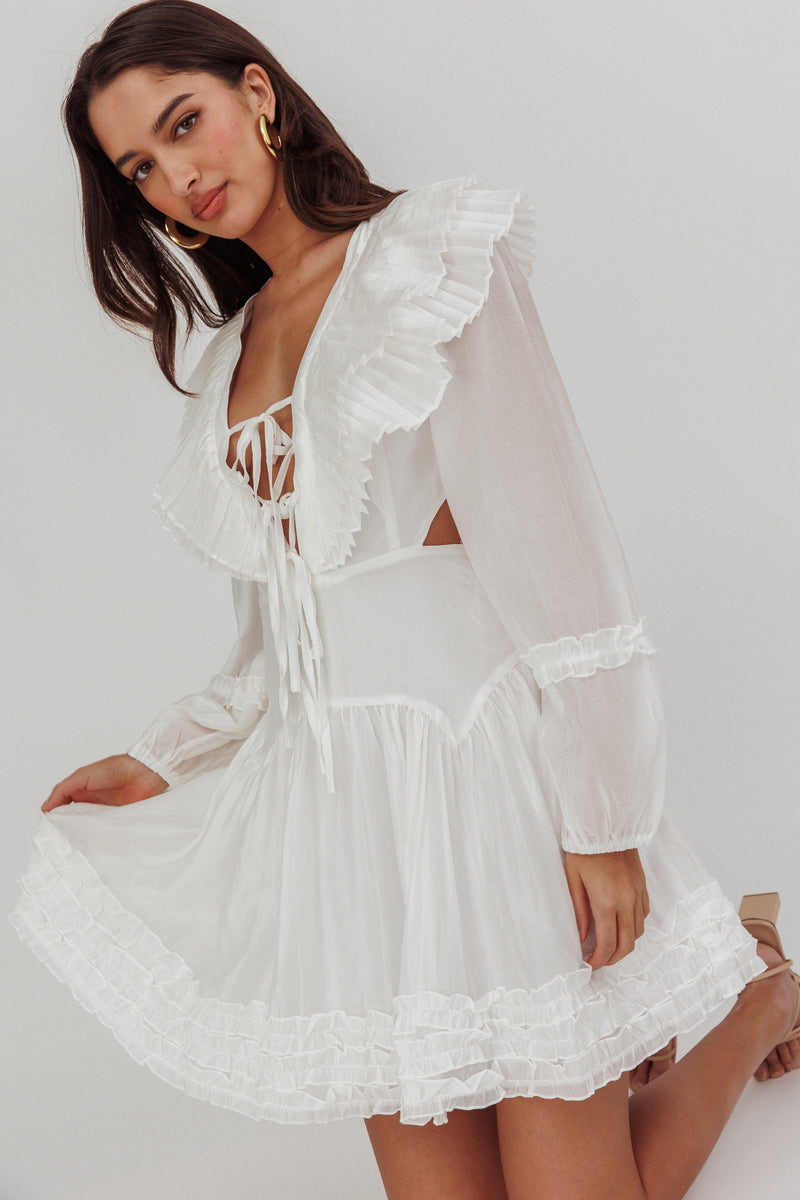 Shop the Alive Pleated Sailor Collar Mini Dress White