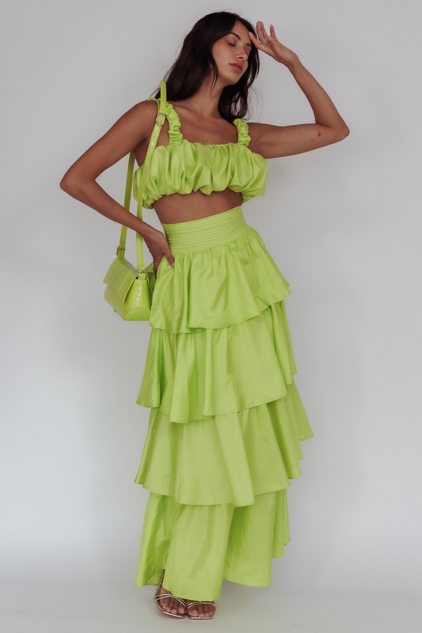 Sozo Layered Maxi Skirt Lime | Selfie Leslie