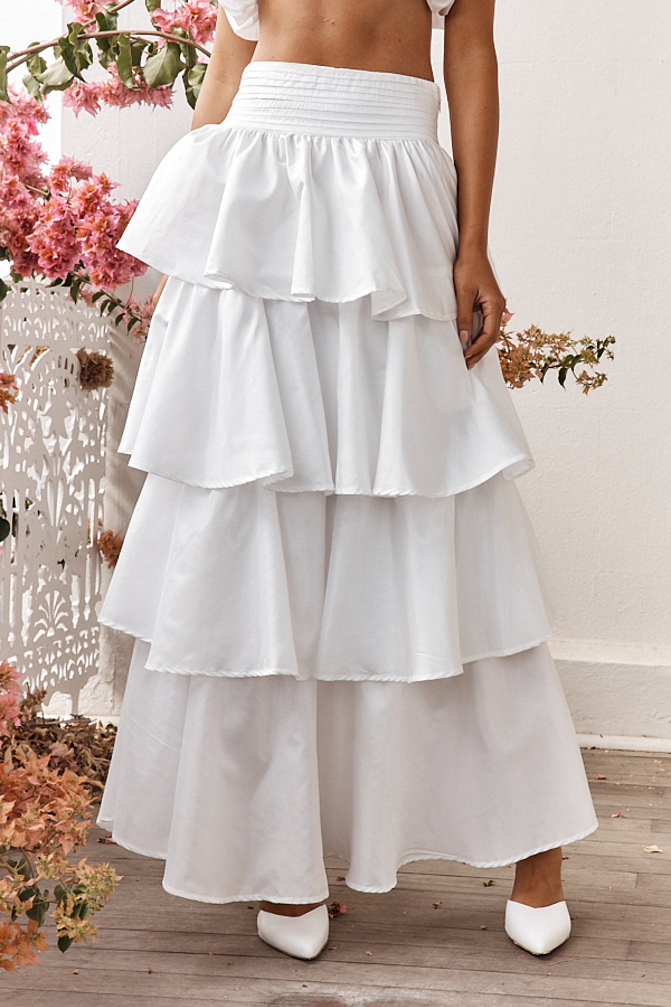 Sozo Layered Maxi Skirt Ivory | Selfie Leslie