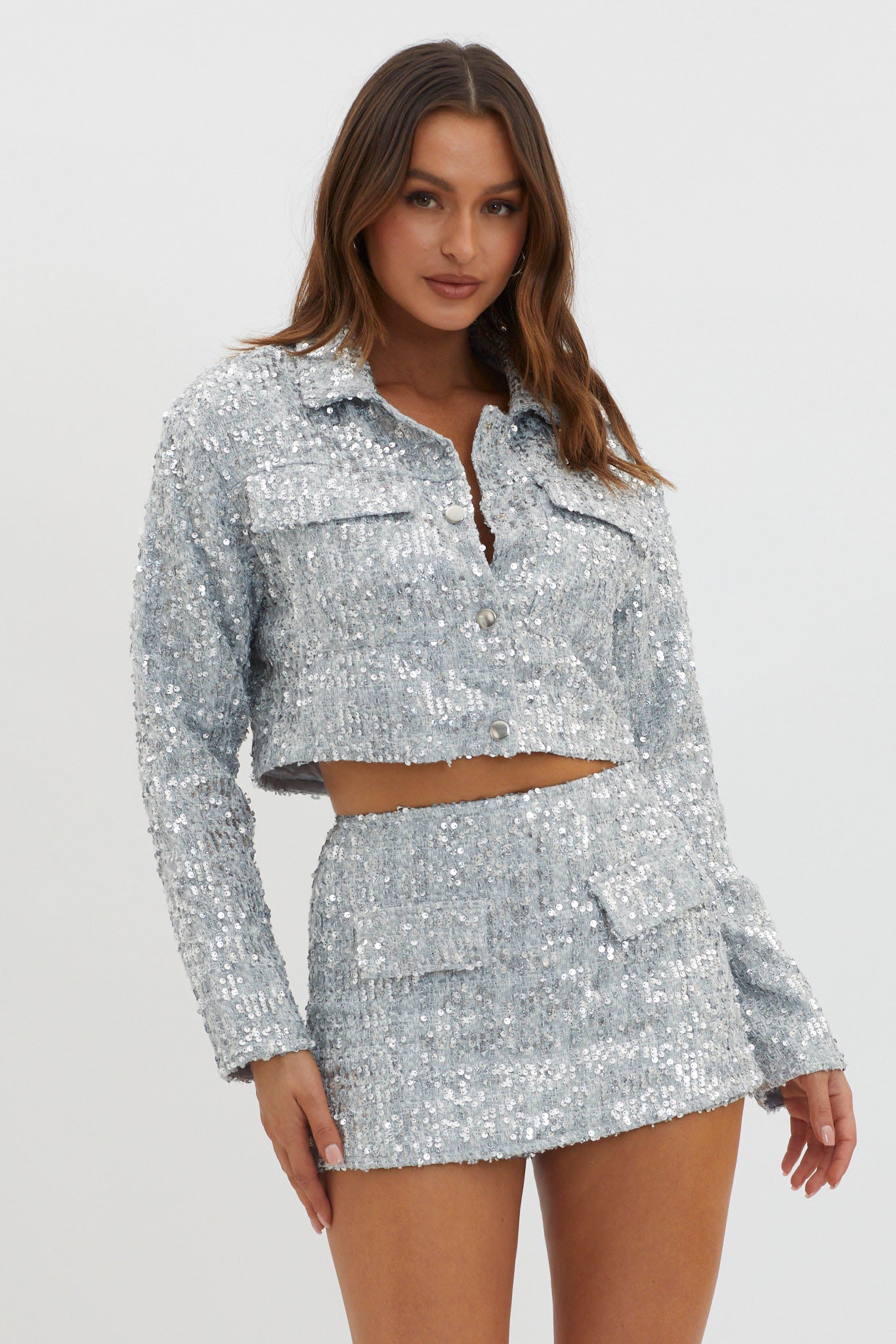 ella_selectshop アウター　シースルー Dollhouse Sequin Jacket Silver | Selfie Leslie
