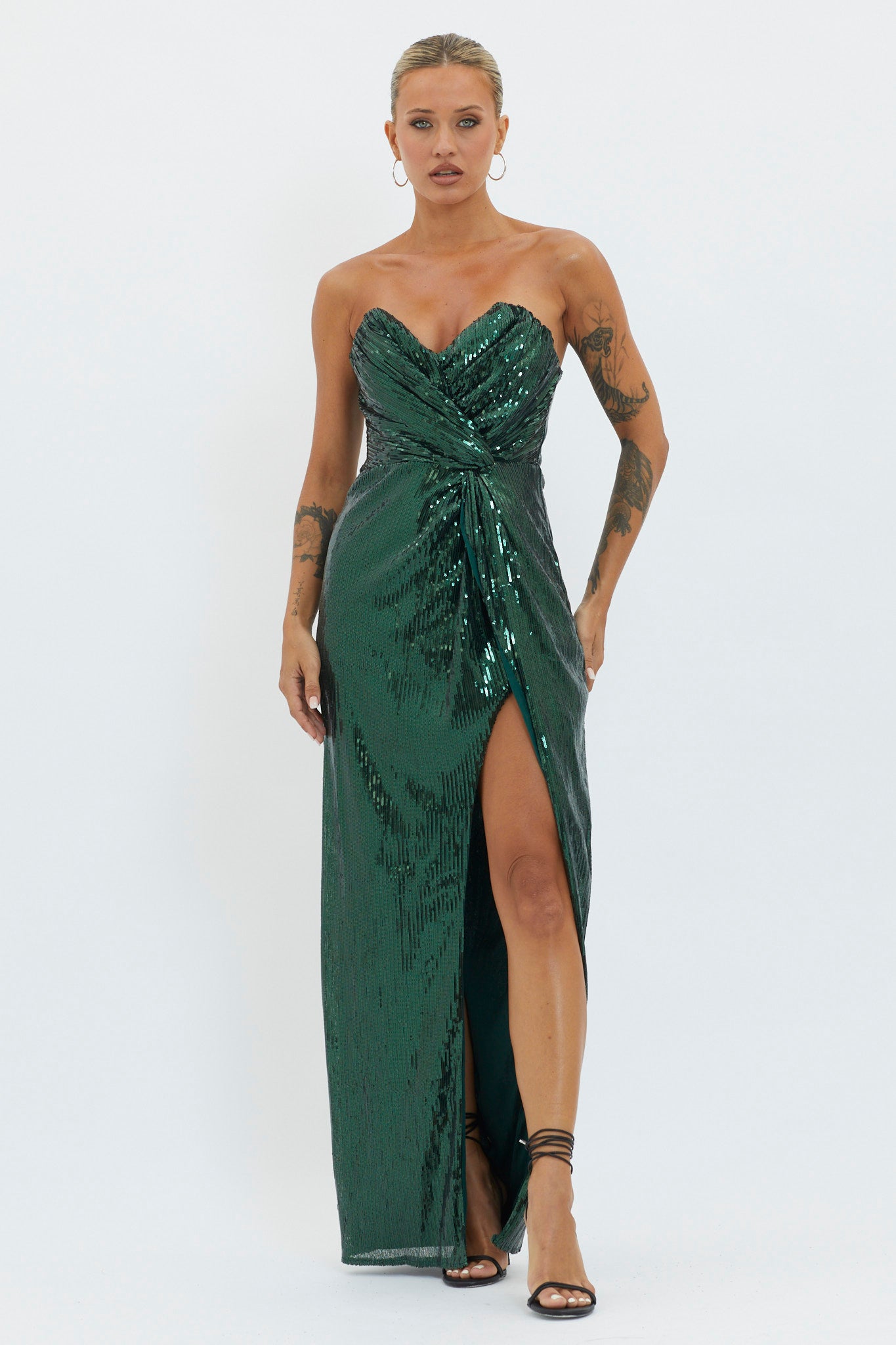 Angel Energy Strapless Sequin Maxi Dress Hunter Green - M Angel Energy Strapless Sequin Maxi Dress Hunter Green - M