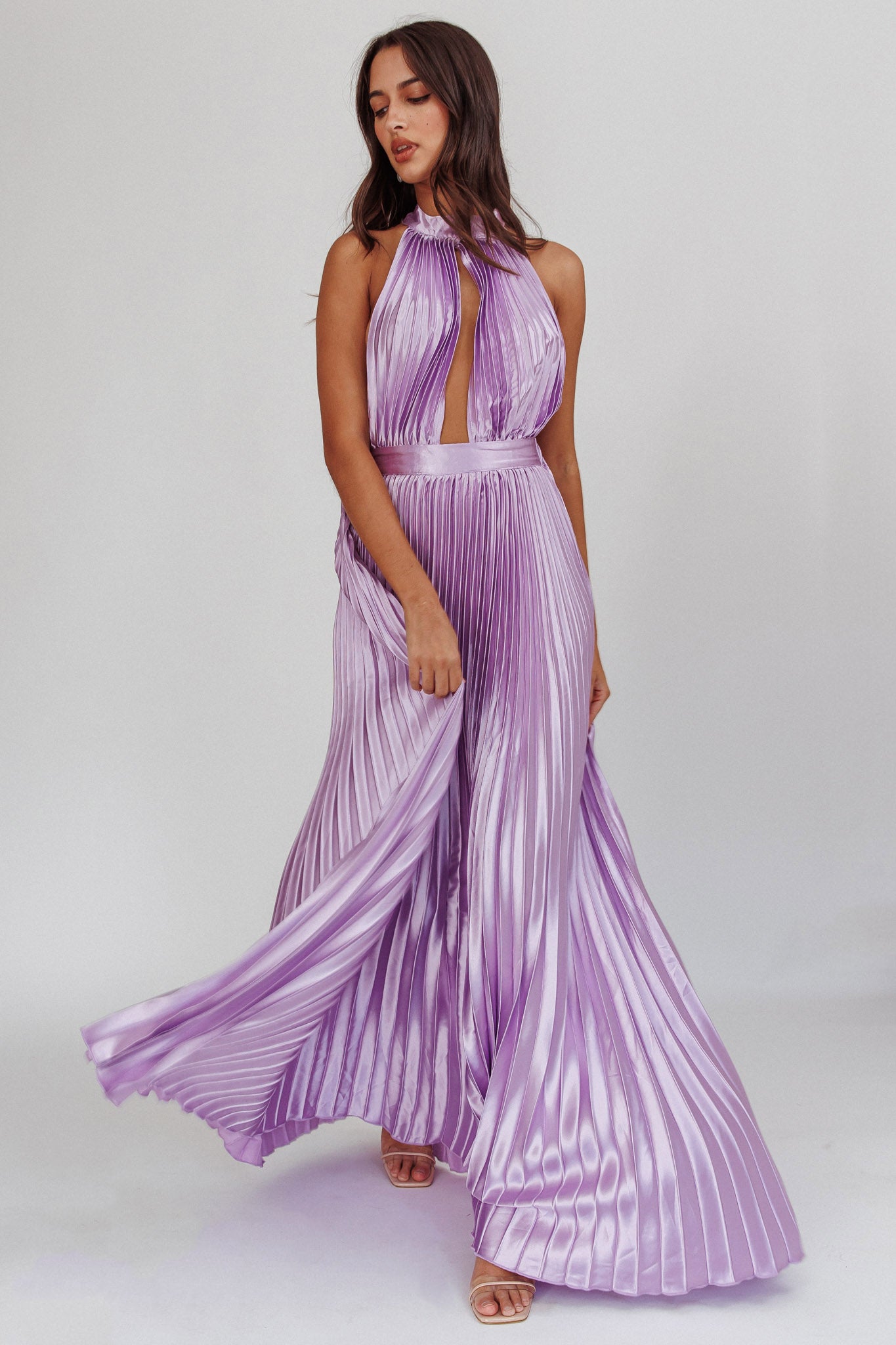 Monarch Pleated Satin Maxi Dress Lavender Selfie Leslie Monarch Pleated Satin Maxi Dress Lavender Selfie Leslie