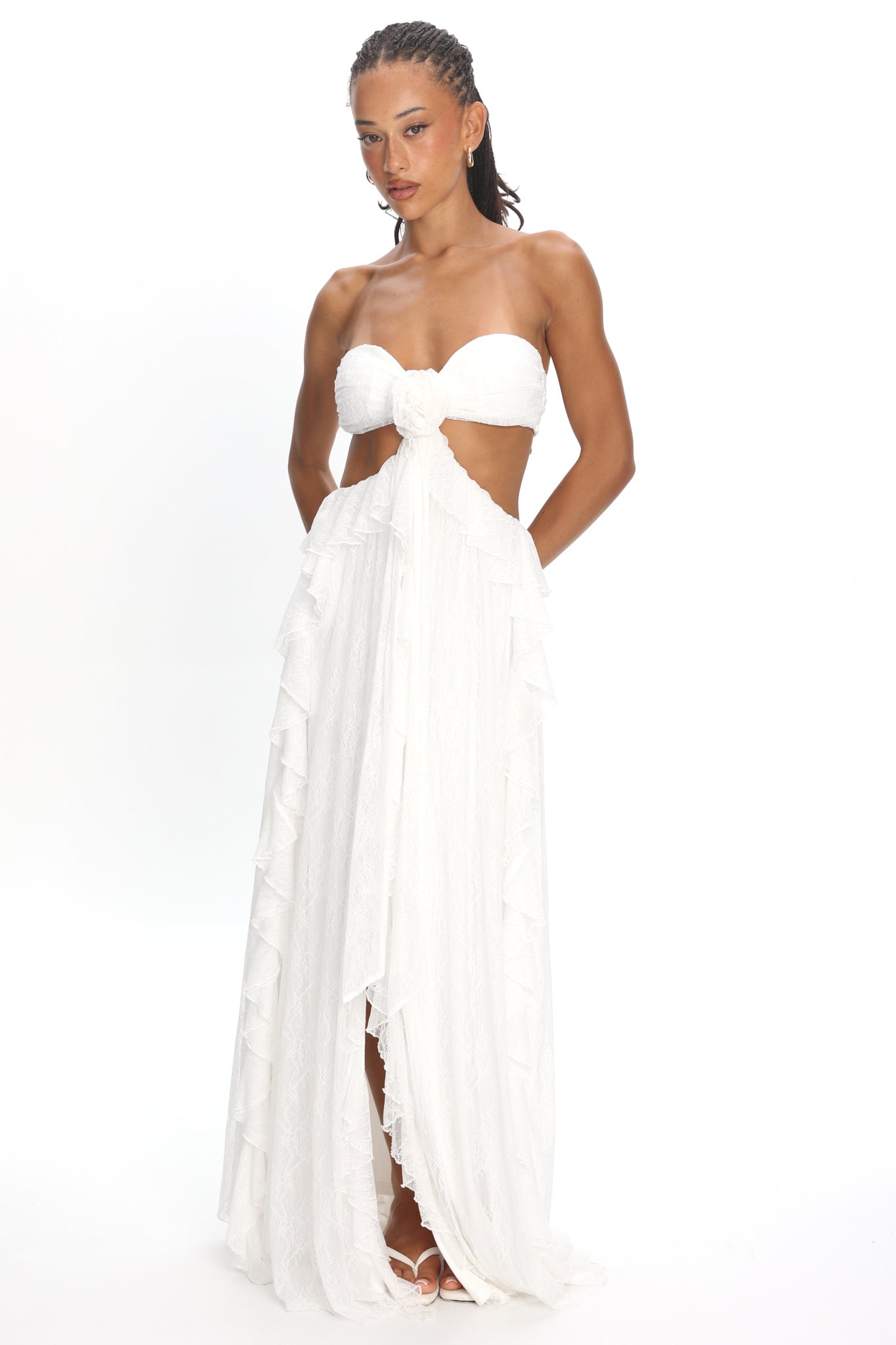 santiago cut out ruffle maxi dress selfie leslie Santiago Cut-Out Ruffle Maxi Dress Sage
