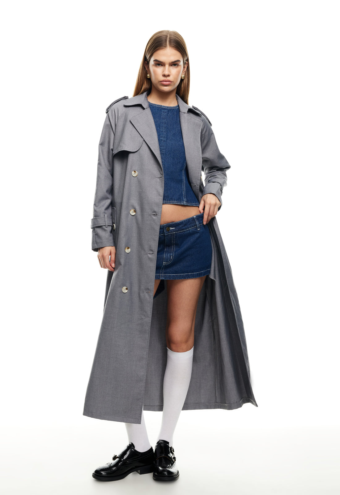 LIONESS Trencherous Coat Slate | Selfie Leslie